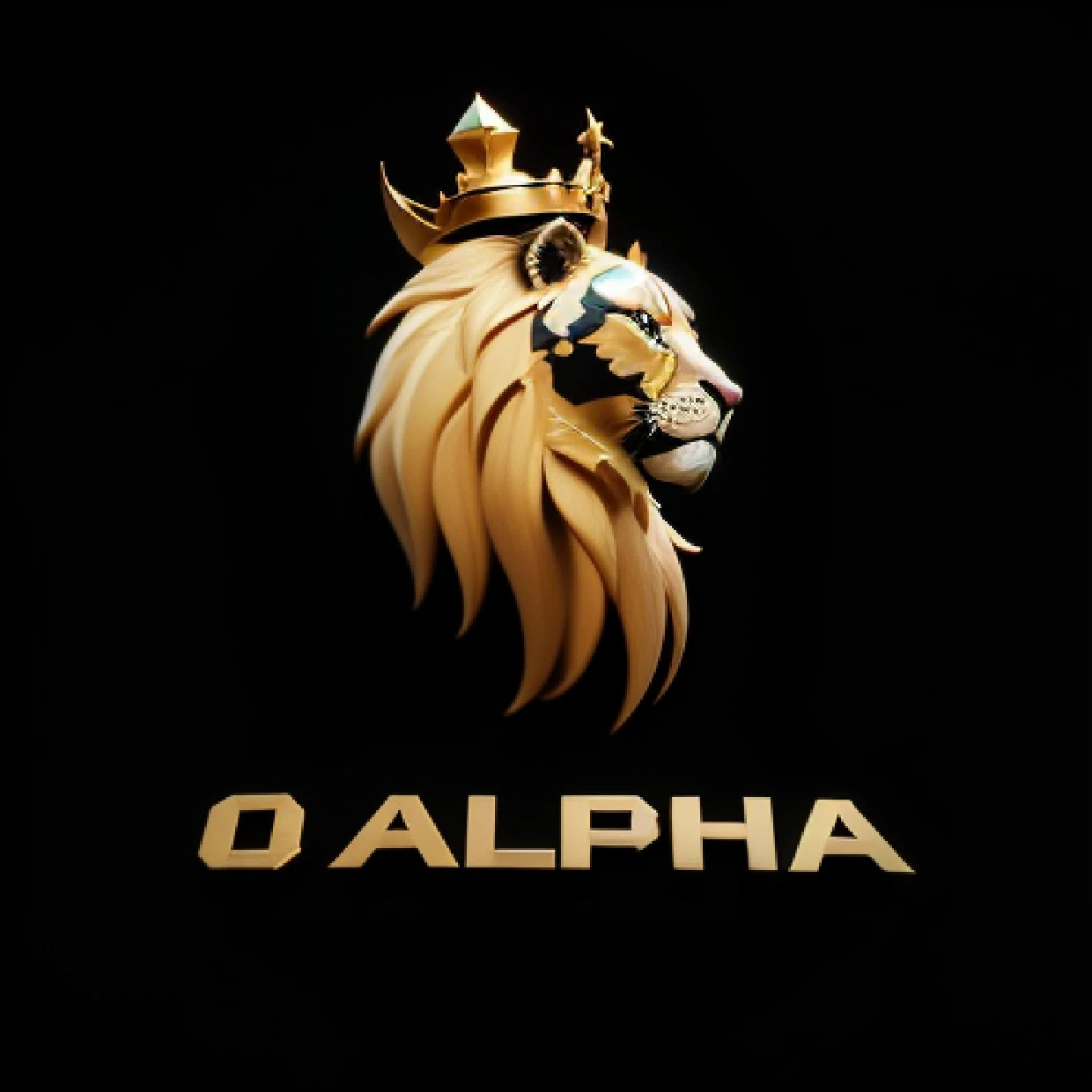 Mesma imagem, detalhes metalicos, Melhorar imagem com efeito 3D ultra realista, improve Lion design, e escrita (O ALPHA) 3D ultra realista, highest definition, Background in shiny marble --auto