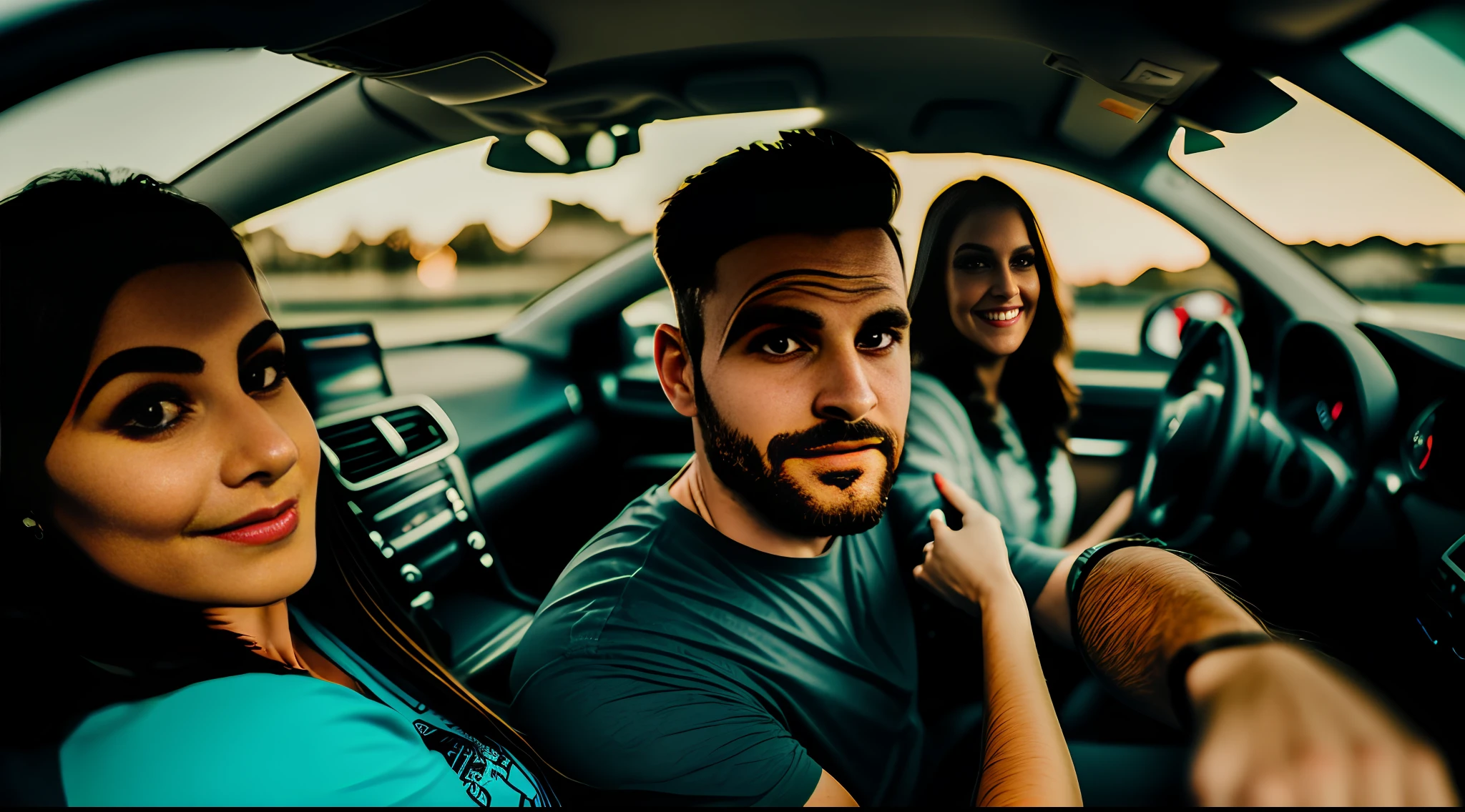 ((Closeup)) Pov (bodycam filmagem) de (((casal dentro do carro, homem e mulher dentro do carro))) casal de namorados