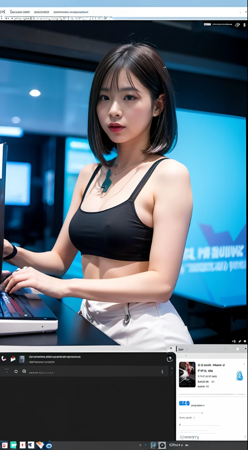 Graphic developer working on a complex project with AI performing routine tasks in the background, providing efficiency and agility at work.