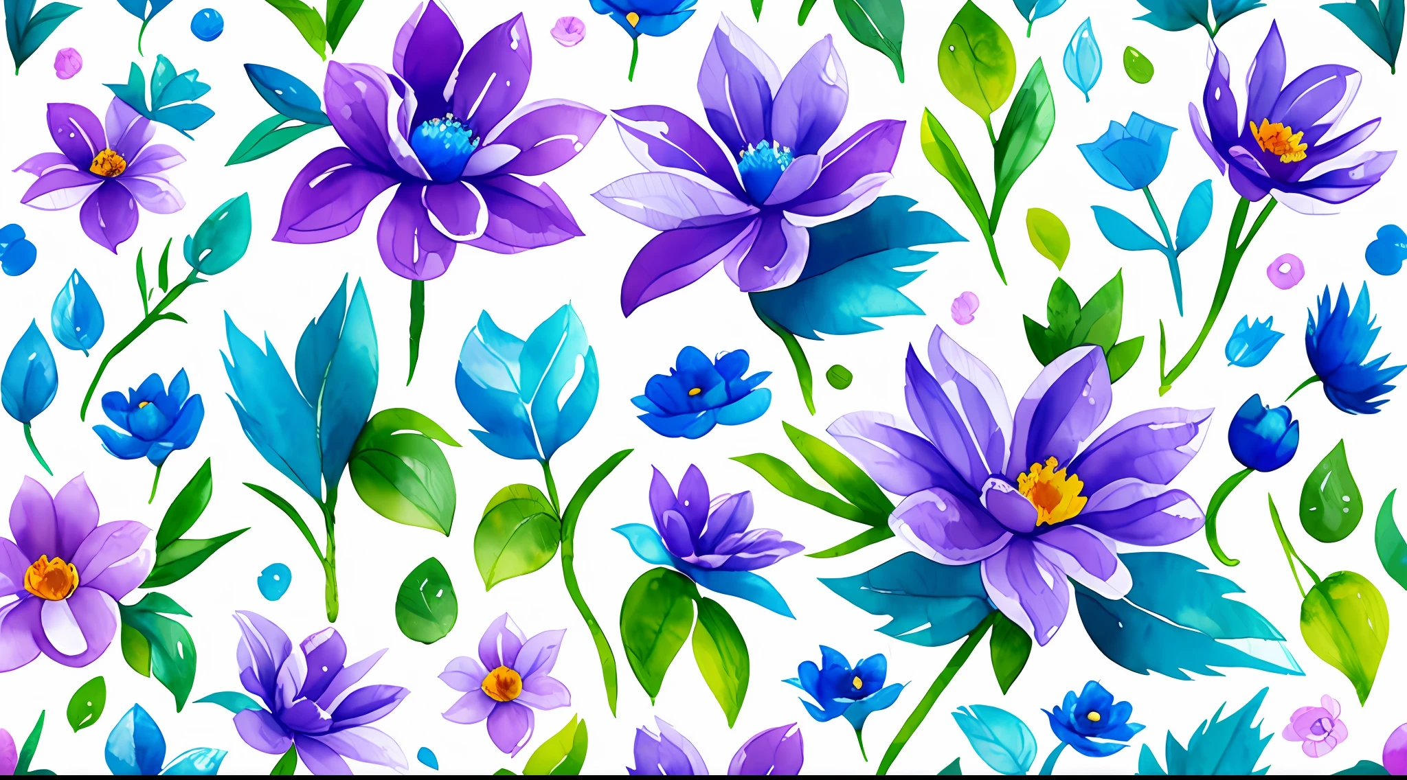 watercolor, flower, beautiful, watercolor style, flower and leaf patterns, wet on wet technique, muted, indigo, fabric design, flat illustration, highly detailed clean, vector image, masterpiece, professional, isometric, bright vector, white background, dry brush, brush strokes, painted on canvas, by J.M.W. Turner. expressive marks.