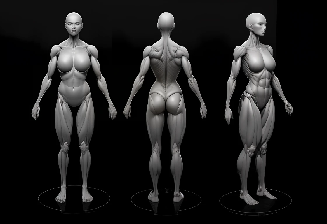 a group of three different poses of a woman with muscles, human physique study, estrutura corporal detalhada, corpo inteiro altamente detalhado, estrutura corporal realista, corpo altamente detalhado, realistic anatomical proportions, corpo detalhado, Anatomia para escultores, estudo de anatomia, corpo e rosto detalhados, figura muscular, Anatomia realista do personagem, Anatomia perfeita sombreada realista, corpo humano detalhado, corpo detalhado completo,