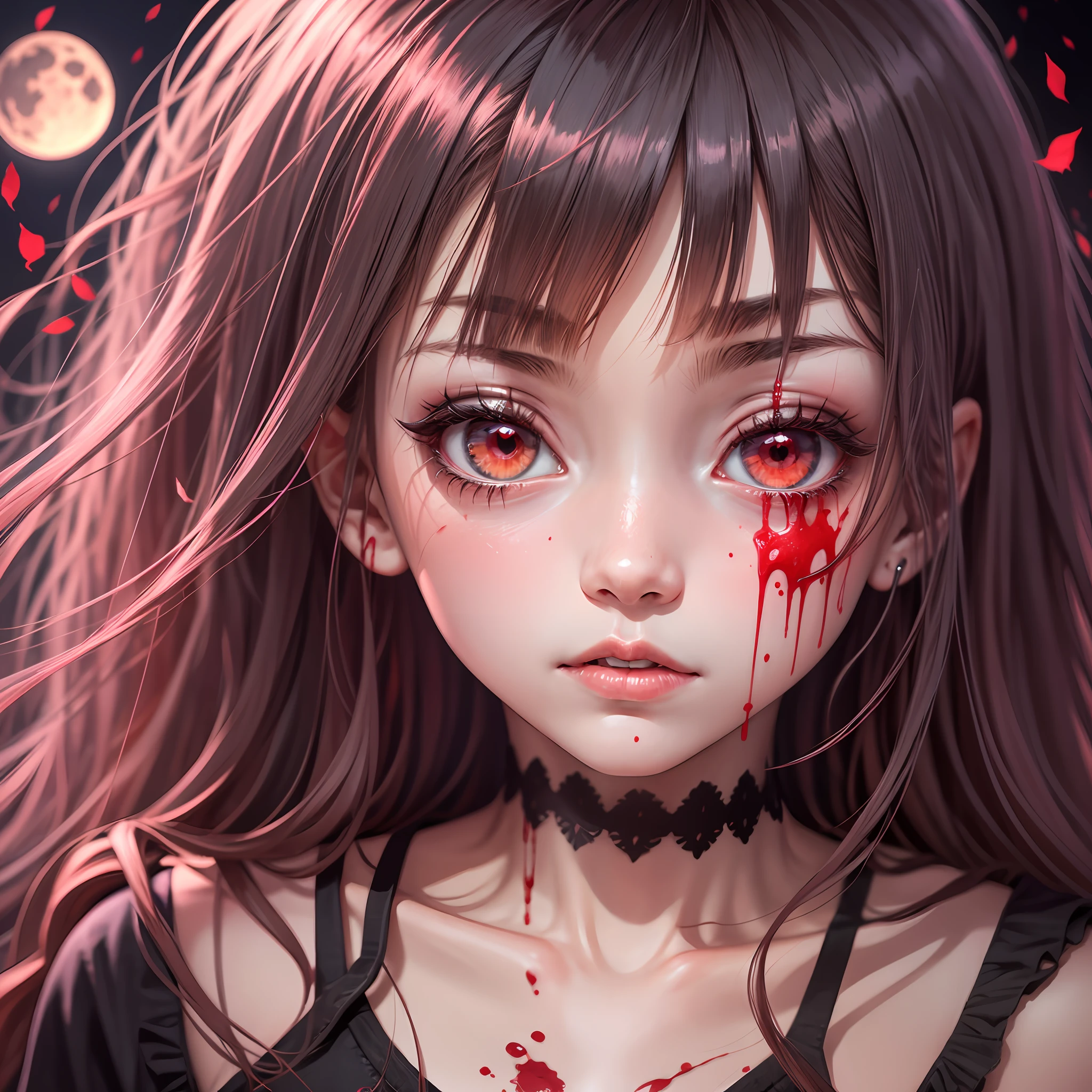 yandere child, red colors , blood , forest, killer, night, moon, scary --auto --s2