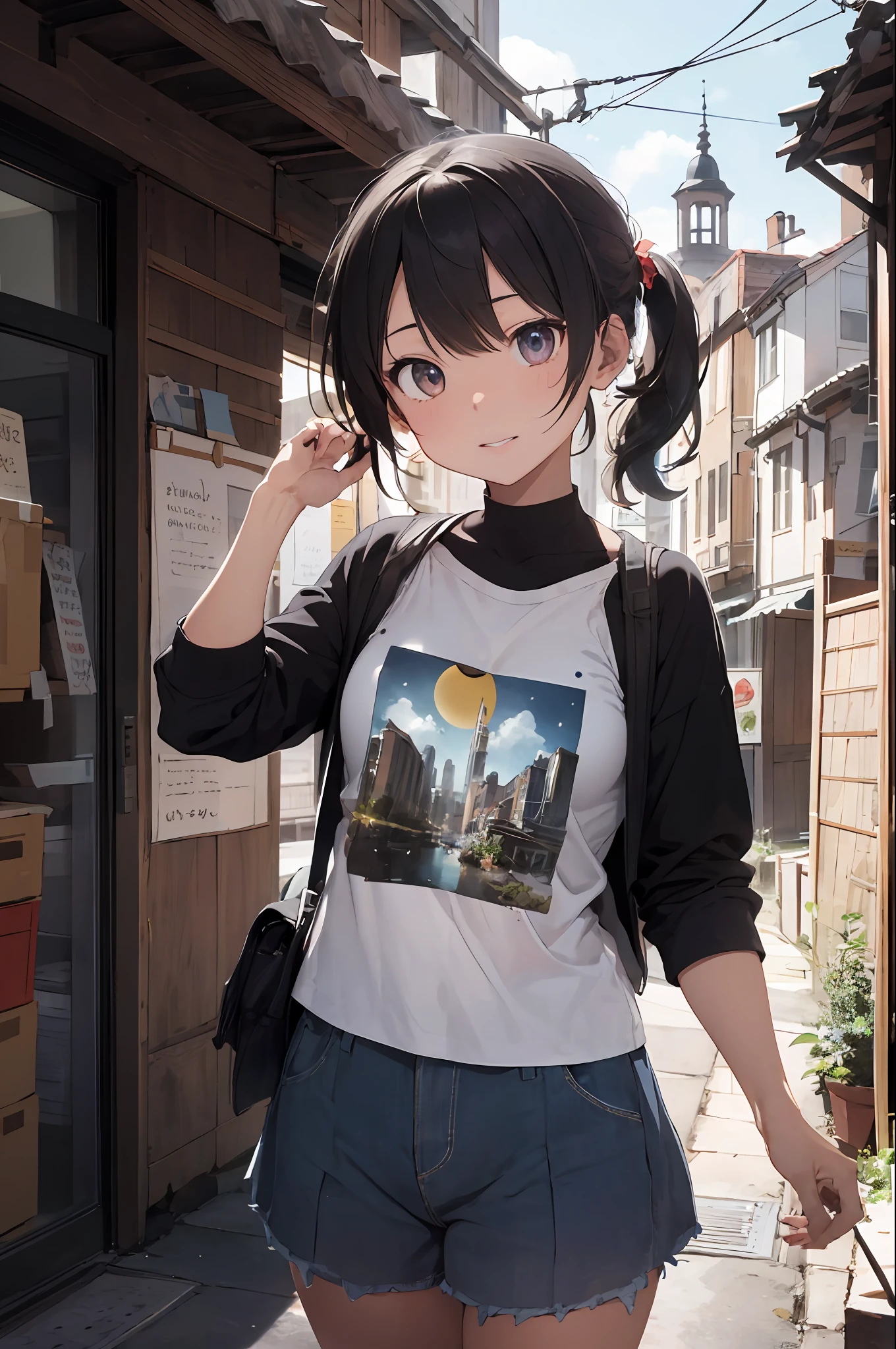 Anime girl with black hair and blue eyes in a white shirt - SeaArt AI