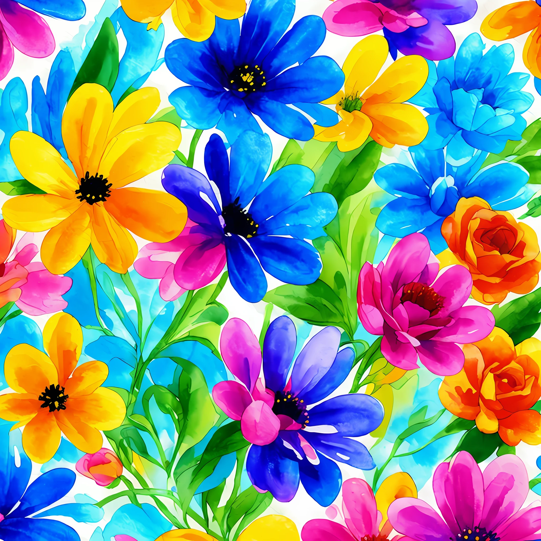 watercolor, flower, blue and orange, beautiful, 1:1, watercolor style, flower and leaf patterns, wet in wet technique, mute, indigo, fabric design, flat illustration, highly detailed cleaning, vector image, masterpiece, professional, isometric, bright vector, black background, dry brush, brushstrokes, painted on canvas, by J.M.W. Turner. expressive marks.