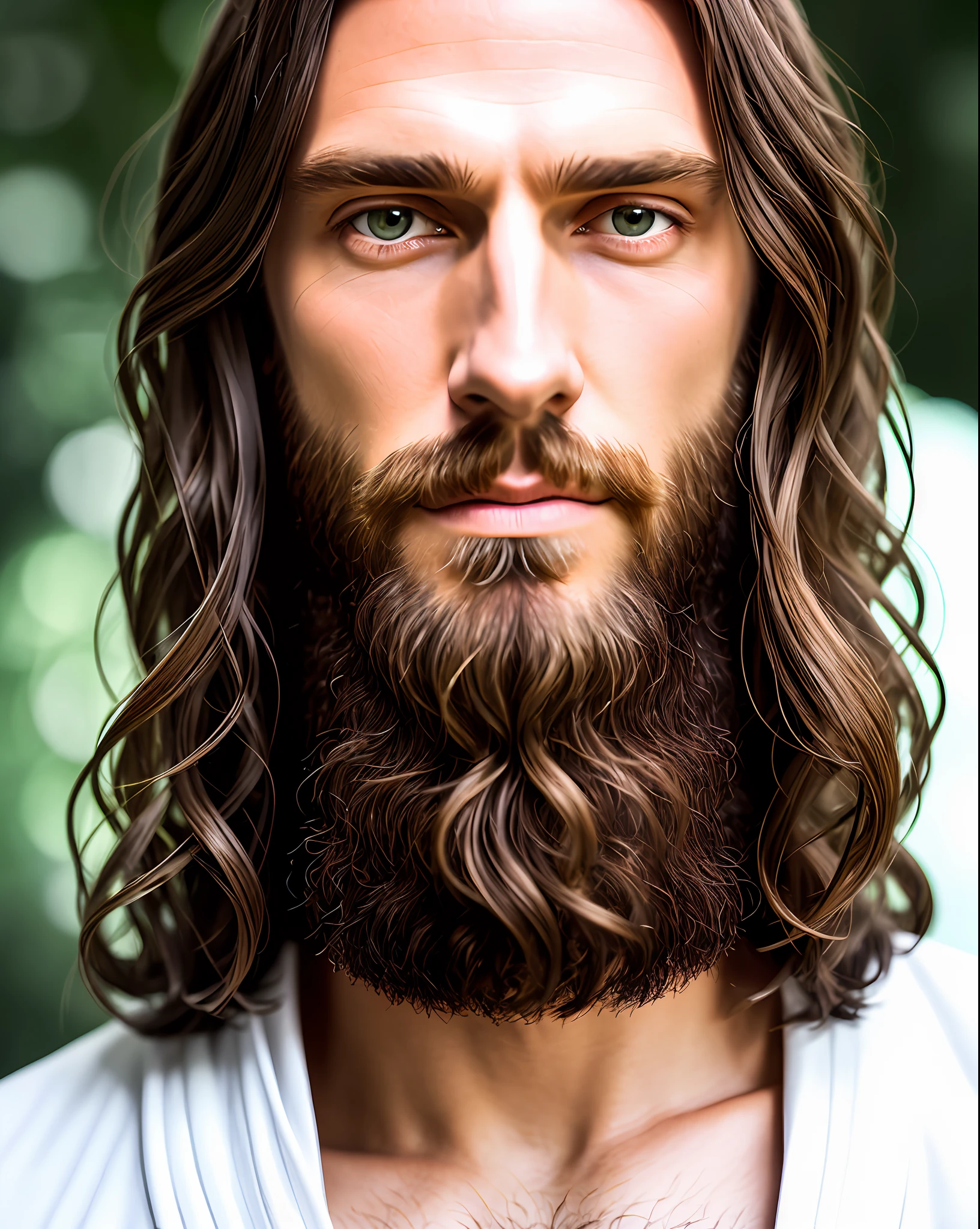 (symmetry),centered,a ((close)) up portrait,(Jesus),a very thin white man with long hair and a beard,wearing a long white robe,35mm,natural skin,clothes detail, 8k texture, 8k, insane details, intricate details, hyperdetailedhighly detailed,realistic,soft cinematic light,HDR,sharp focus, ((((cinematic look)))),intricate, elegant, highly detailed