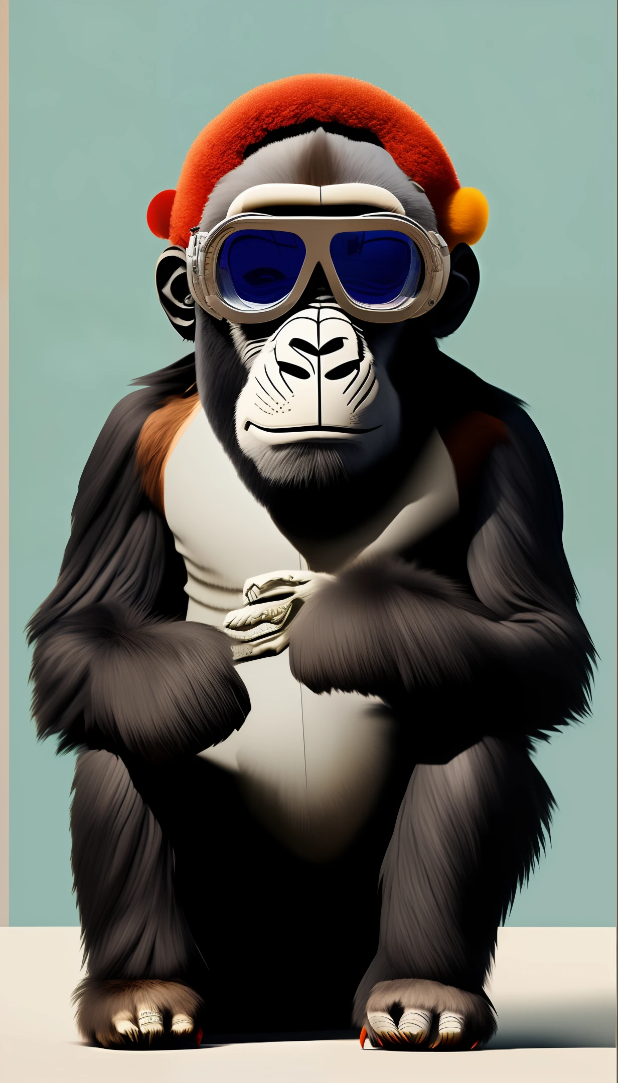 a masterpiece of, beste-Qualit, a photorealistic ,Fashion Monkey, gorilla, eyewear on head, cog, Pedras preciosas, goggles, Kim, jewely,underpants, shoe, sunglass, tassels, a throne,fullllbody