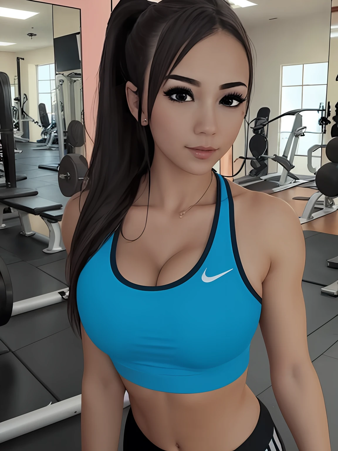 Beauty girl in gym, croptop, beauty face, fit body, big chest