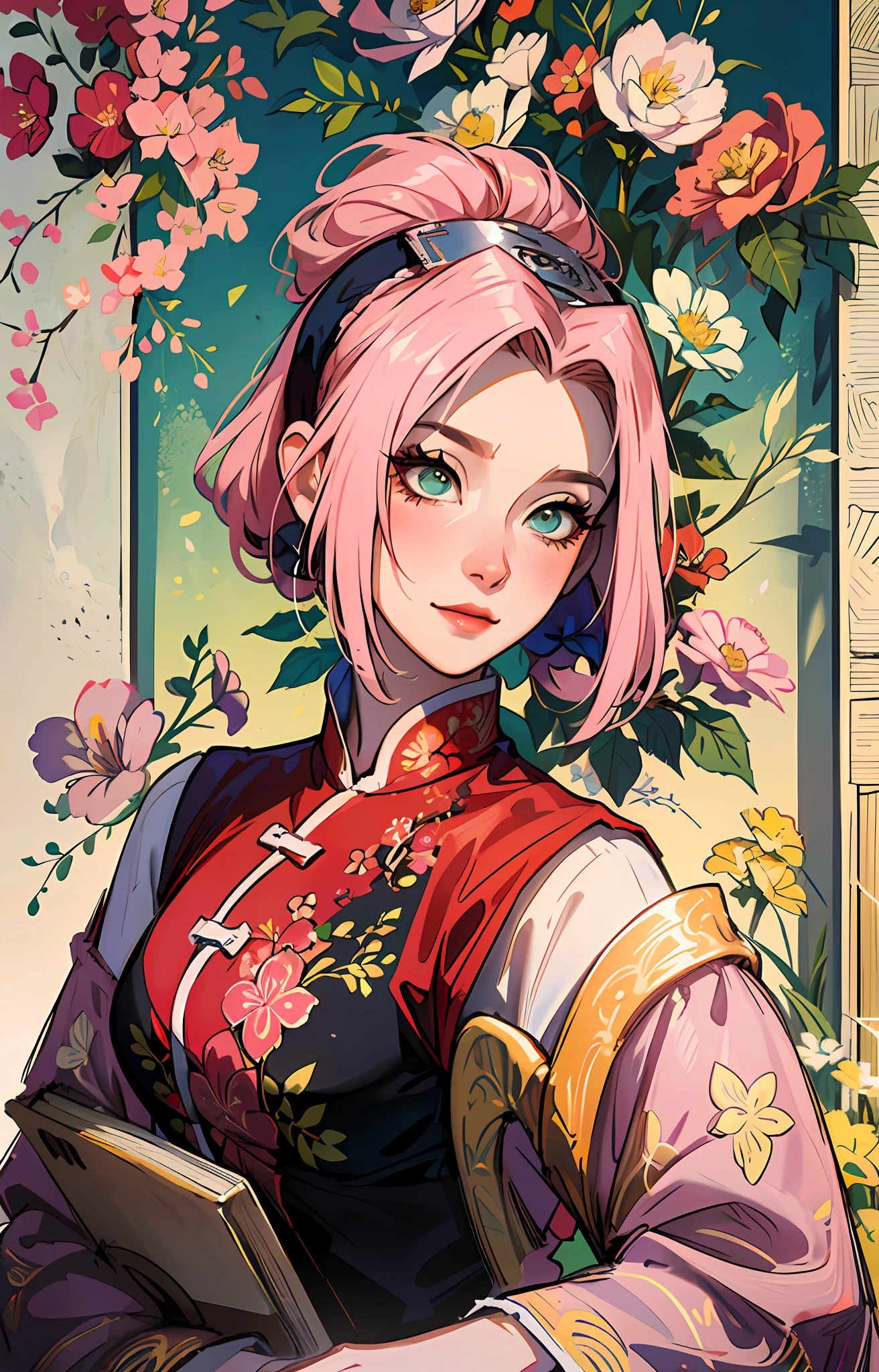 Obra-prima, melhor qualidade, dia, ao ar livre, festivais, celebrando, 1 mulher, solo, mulher madura, madura, Chinese Style, China antiga, Sister, royal sister, feliz, sorrindo, prata branca mulher de cabelos longos, olhos azuis cinzentos, cabelo algemado, franja, pink peach flower on head, light pink lips, roupa branca, cabelo rosa, corpo inteiro, magra, bonita, delicada