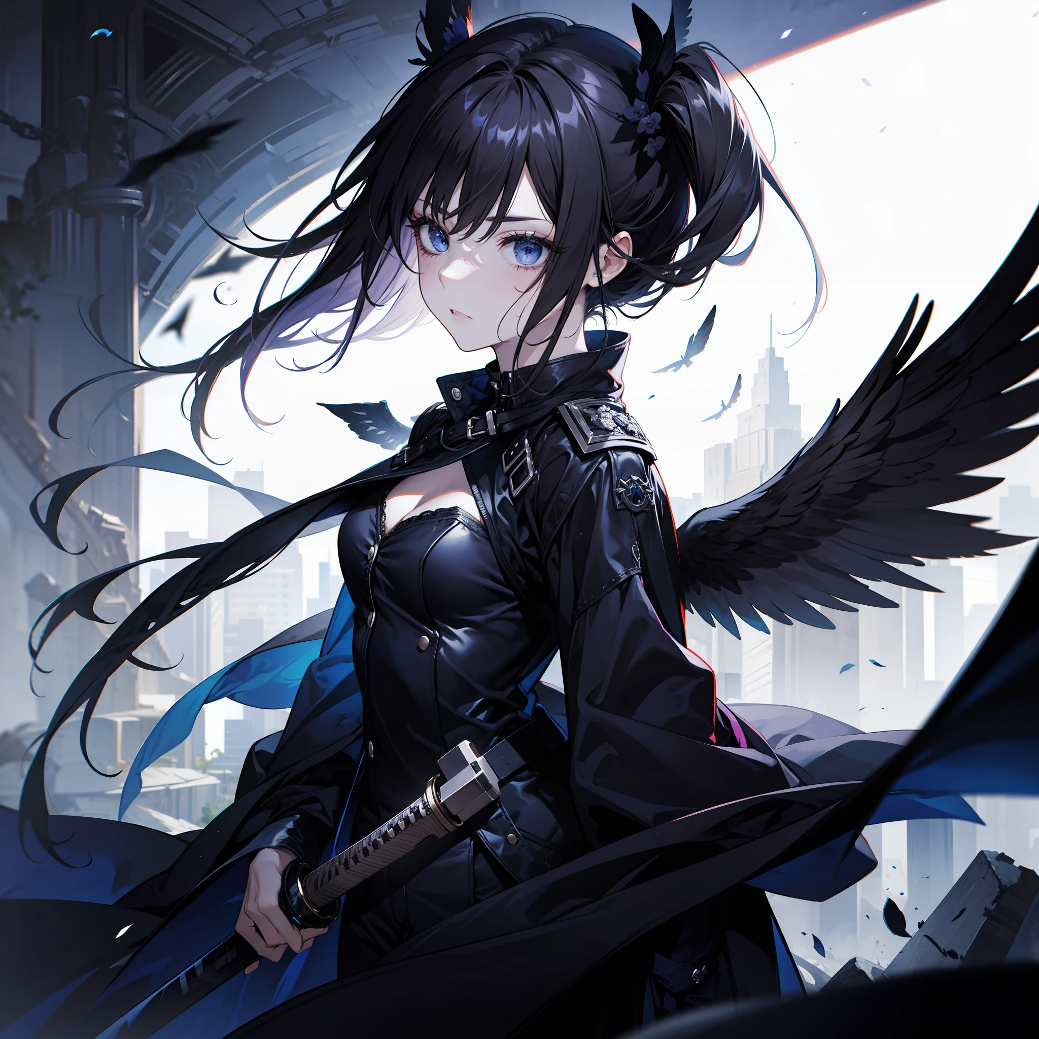 Fallen Angel 6Pieces of black wings Cool look Holding a sword