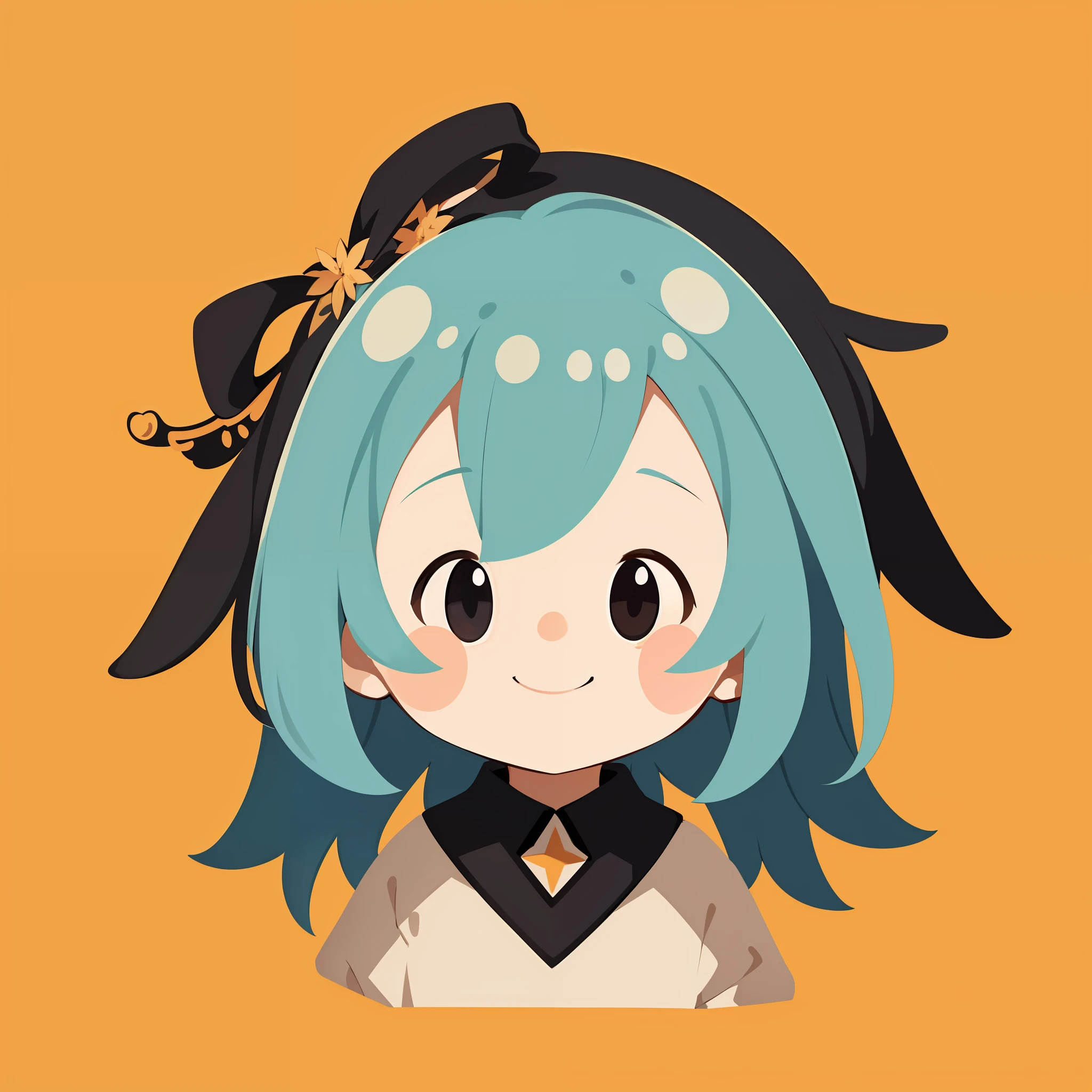 Flat Avatar, 1 juvenile, 独奏, a smile, simple background, black har,