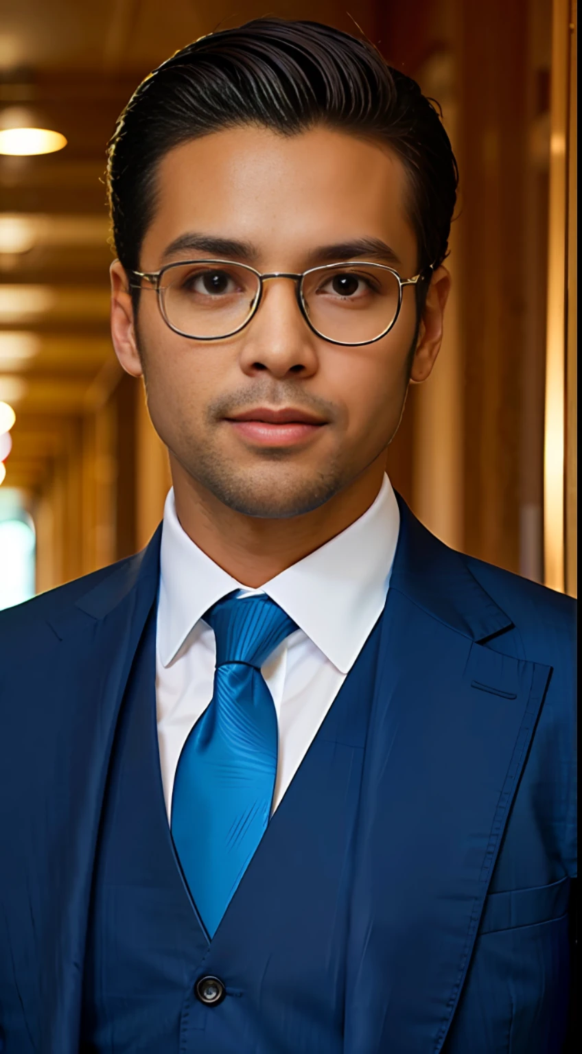 Black man in suit and tie standing in a hallway, wearing a suit and glasses, in suit with black glasses, wearing business suit, wearing a strict business suit, homem bonito, homem atraente, em terno estrito, Macho bonito, naipe ,rosto perfeito, wearing a business suit, usando terno e gravata, sharp looking portrait, bonito e elegante.