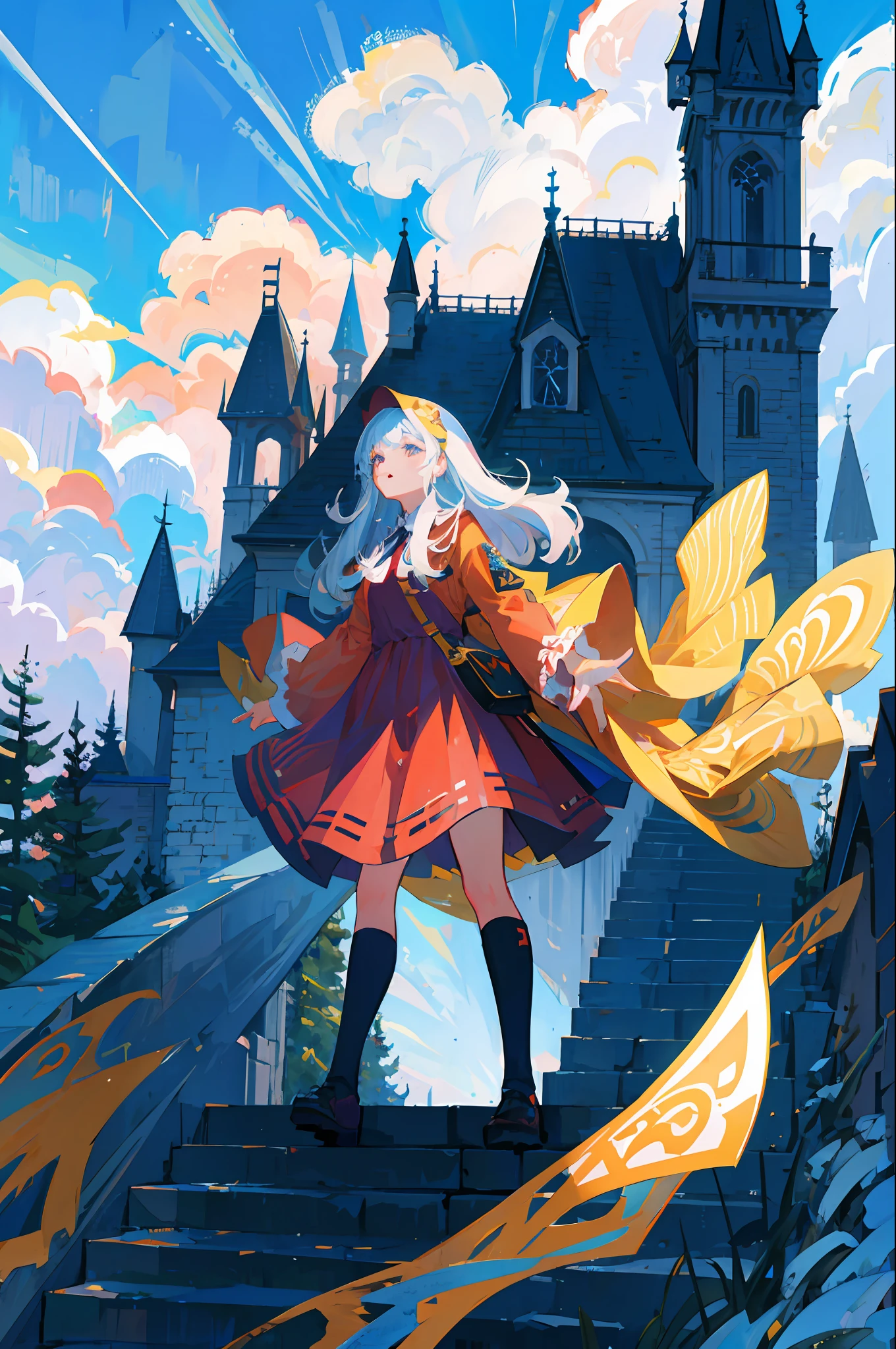 (Masterpiece),(Best Quality:1.0), (Ultra High Definition:1.0), Detailed Illustration, Dreaming, Forest, Detailed Sky, (Mysterious Giant Castle)