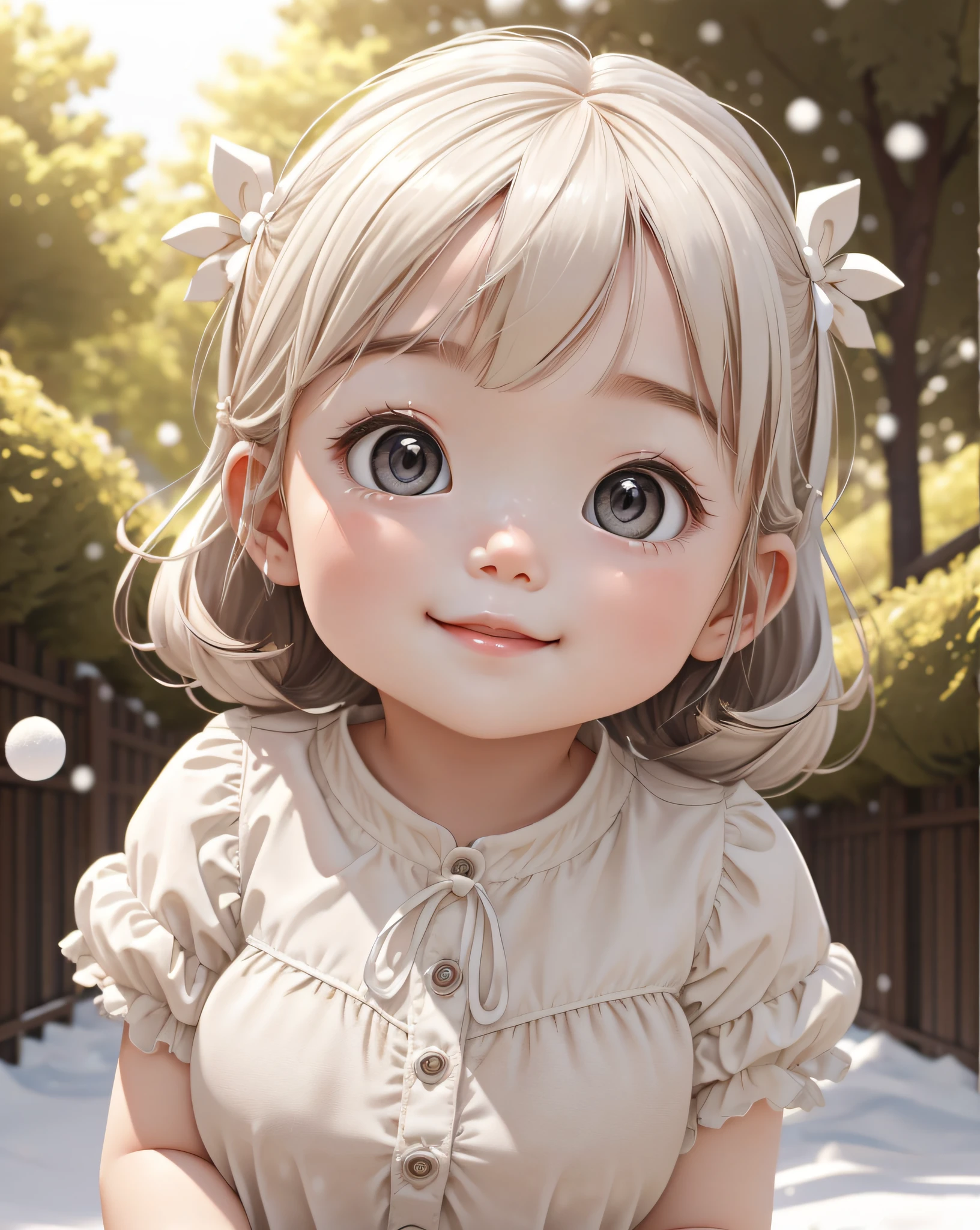 the best quality,1girl huge large breasts, dollface, ssmile, lovly, c4d,This cute baby face appears on a young girl。Her face is petite and delicate,It reveals an atmosphere of youth and innocence。Her complexion was as white as snow,It appears pure and transparent in sunlight。