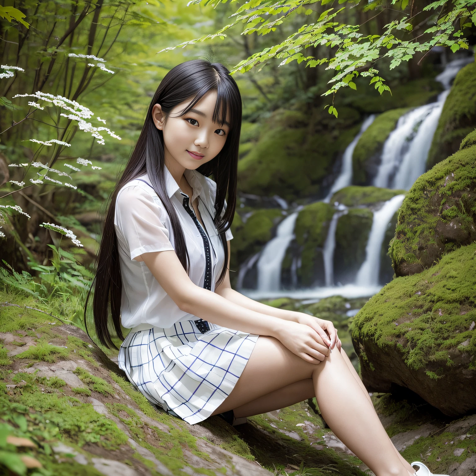 Official Art、animated cartoon、A schoolgirl、sit ch、landscape shot、Faraway view、Twilight rays　Carrying a rucksack