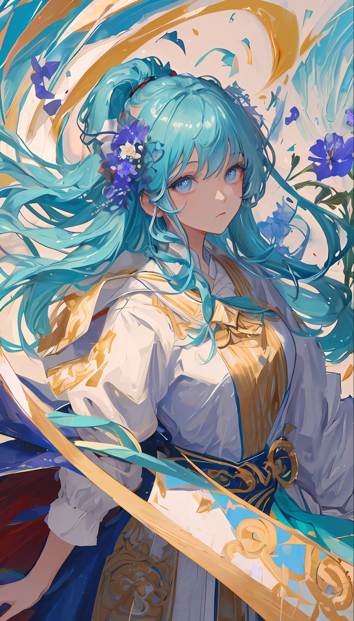 (masterpiece), (best quality), (ultra detailed),(disheveled hair),(illustration), (1girl), (Fashionable clothing), standing, Fashion model, looking at viewer, (interview), (simple background),beautiful detailed eyes, delicate beautiful face, Floating,(high saturation),(colorful splashes),colorful bubble,(shining), focus on face, kamisato ayaka, light blue hair, bangs, hair ring, floating flowers, floating hairs.Girl, anime waifu, looking at viewer, highlydetailed, reflections transparent iridescent colors, long transparent iridescent RGB hair, artby Serafleur from artstation, thick acrylic,illustration on pixiv, waist up portrait, gorgeoussacred girl, best quality, ultra detailed,sad,clever,beautiful face , beautiful lighton black background, Character stvle renderedby Octane,