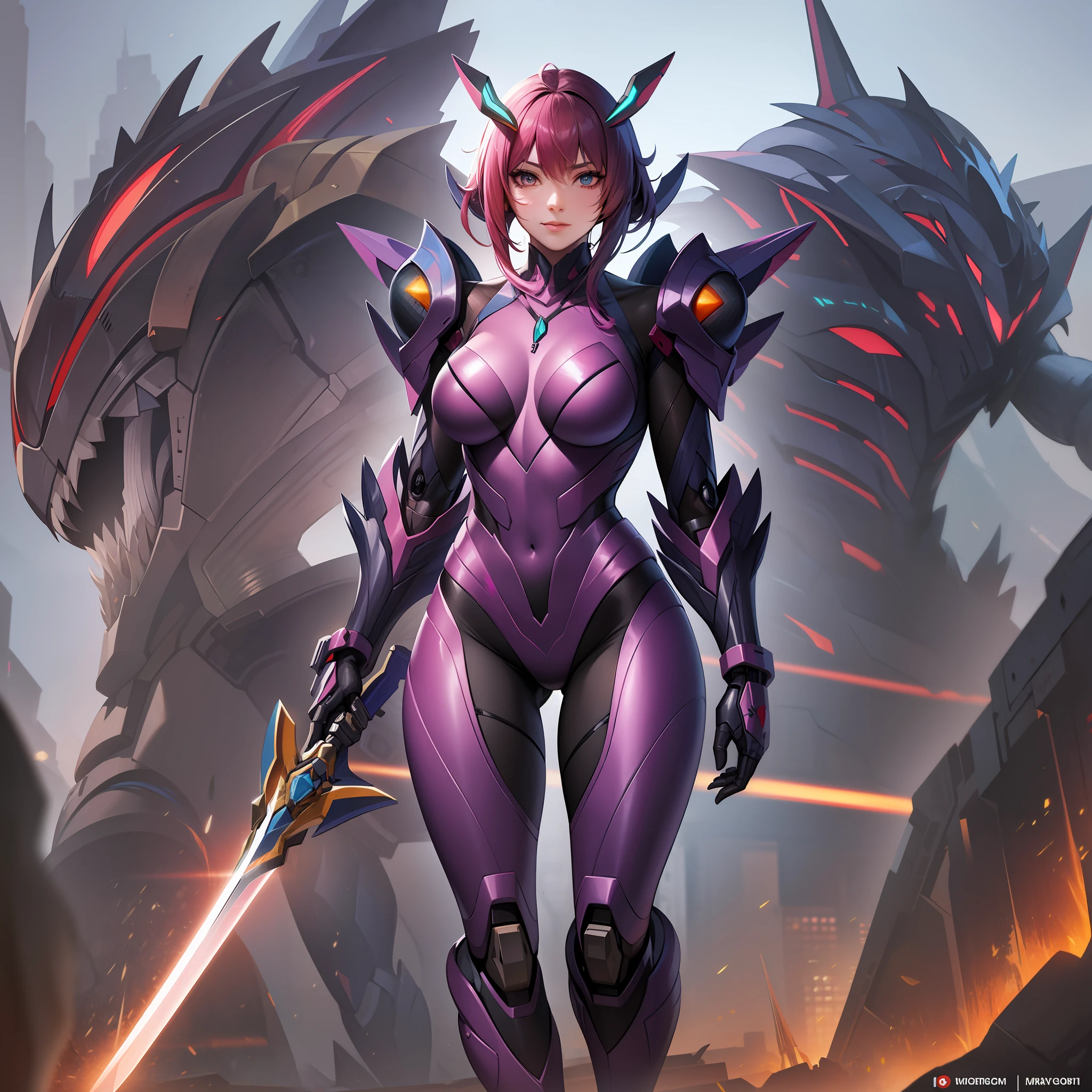 Crimson paint, villain, close-up of person in costume with sword, cyber japan style armor, cyber japan armor, guyver style, girl in armor, monster hunter armor, full body mecha suit, perfect anime cyborg woman, cyborg noble woman, mecha cyber armor girl, detailed full body concept, female armor, anime character. Full Body Art