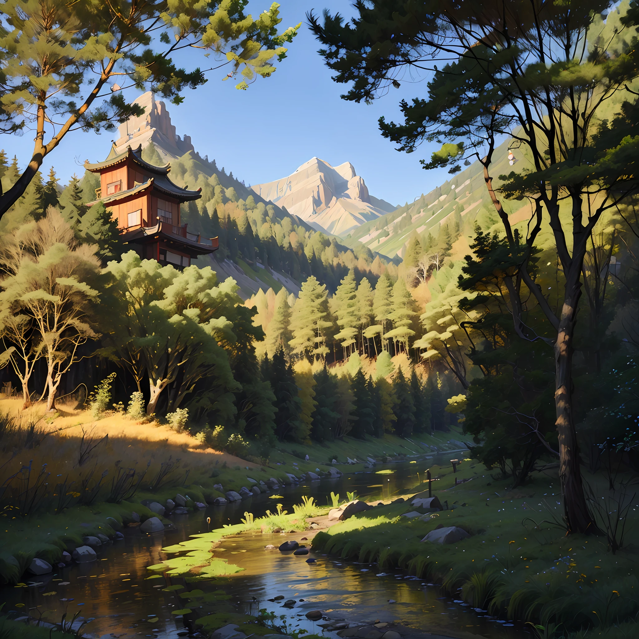 Chinese Village,Small rivers,green mountains,green trees --auto