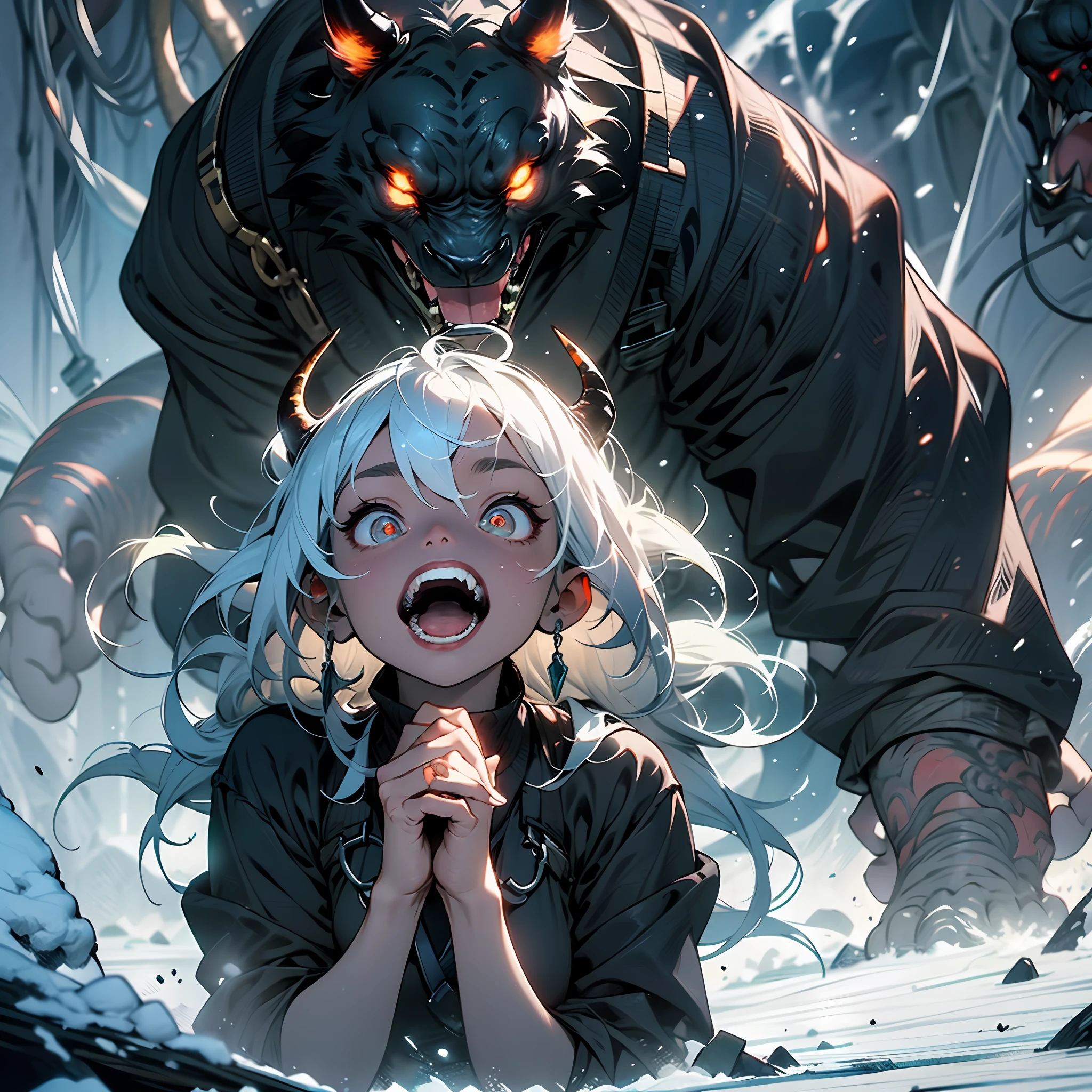 This terrifying monster is huge and bulky，The muscles glow green，Hard as iron。Its skin is full of scales，It emits a pungent smell of putrefaction。Those eyes were like an abyss，Deep and cold，Reveals cruelty and ruthlessness。

It has a twisted and hideous face，The corners of the mouth are upturned，Sharp teeth are exposed。A red glow flashed in the darkness，It's like wanting to swallow up all life。There is a pair of huge horns on the head，Curved and sharp，Like the devil's horn。

Its limbs are unusually thick，Covered with hard claws。Every step on the ground，will make a heavy rumbling sound，Accompanied by a tremor of terror。It's huge，It's impossible to imagine how it moves。