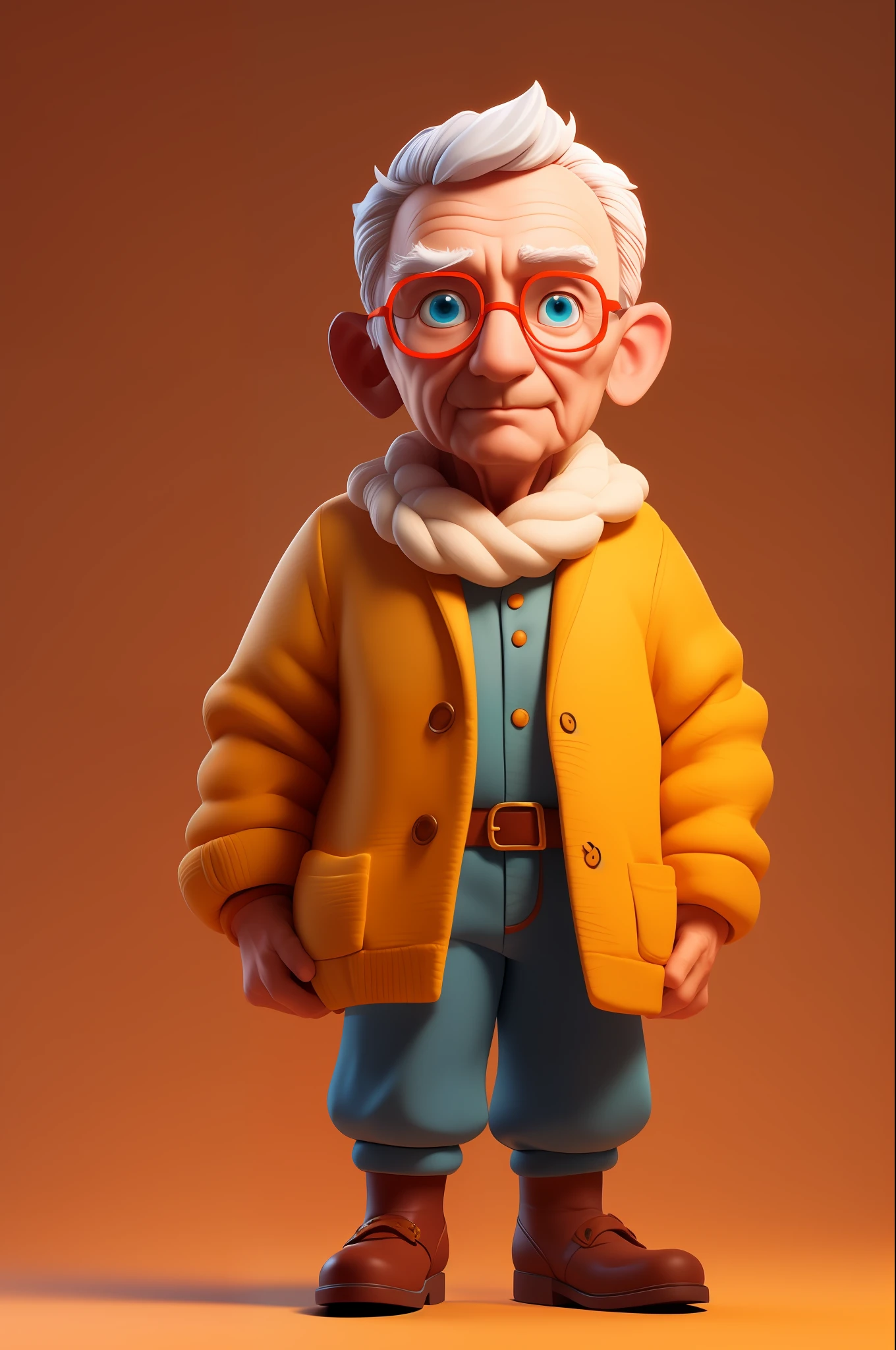 3dcharacter,(1man, old male:1.4), wise, __eyecolor__ eyes, ginger __hair-male__, ,Wool,(full body:1.2),simple background, masterpiece, best quality, (light red Tomato gradient background:1.1),