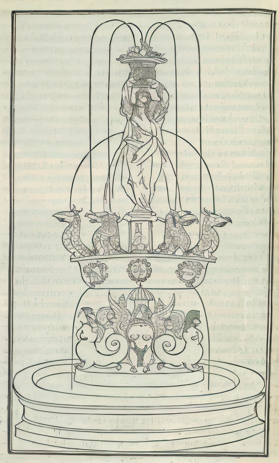 There is a font drawing a statue with a bird on it, an alchemical art illustration, alchemical objects on the side, elaborate illustration, alchemical diagram, hydra with eight heads, alchemical still, Directed by: Aldus Manutius, medieval book illustration, mystic alchemical occult art, por Joos de Momper, Directed by: Bartolomeo Vivarini, diagrama oculto --auto