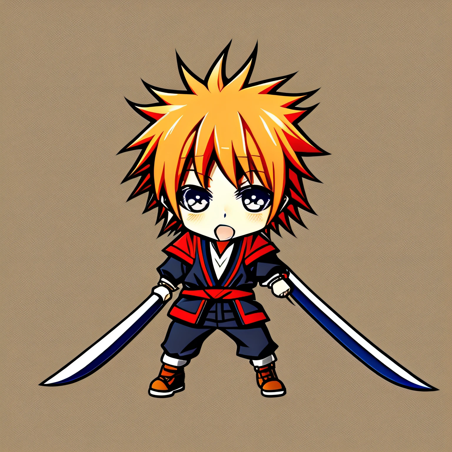 kurosaki bankai ichigo cartoon, Cabelo laranja, Chibi, com espada