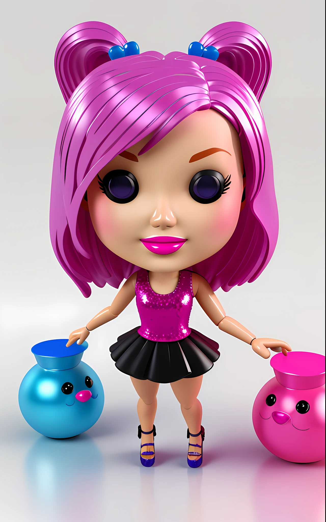 3d render de Barbie funko pop estilo chibi olho azul claro