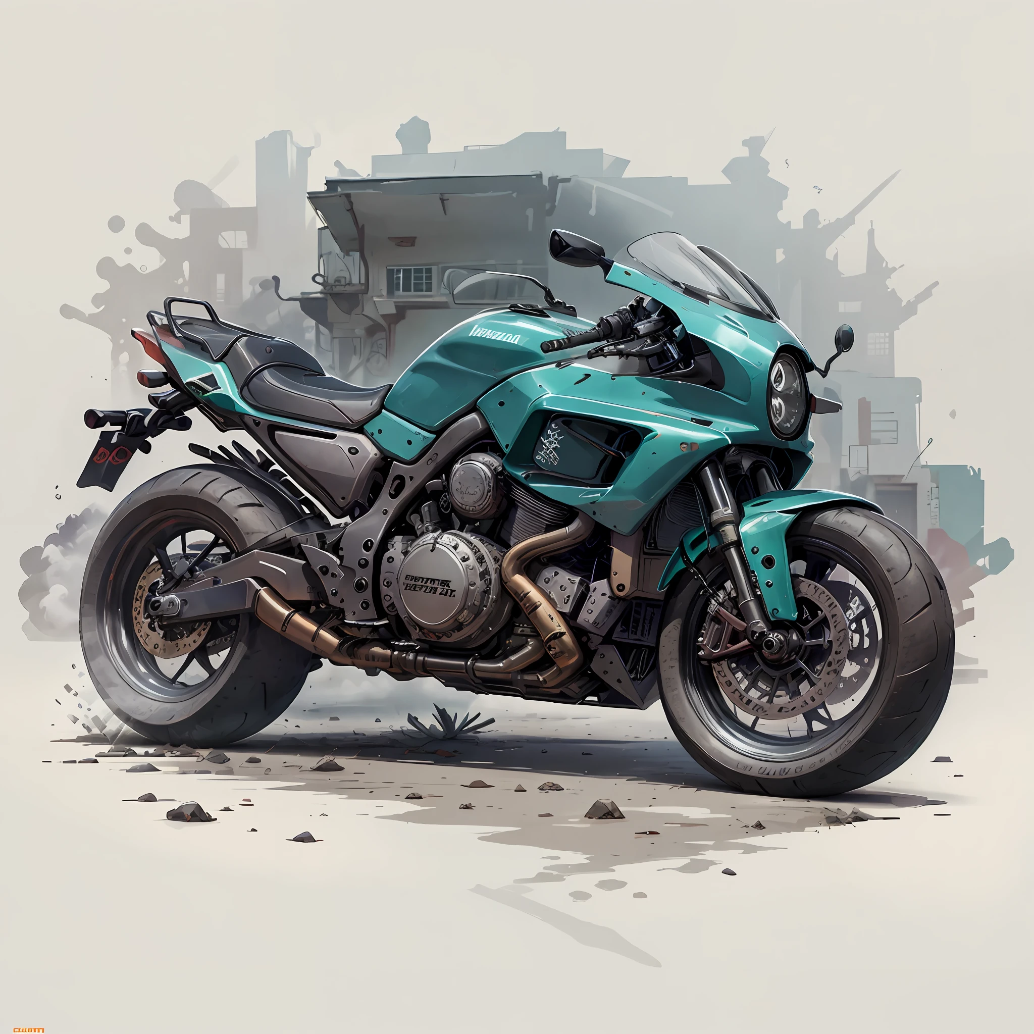 graph design, design plano, motocicketa,kawasaki vulcan, respingos de aquarela, limpo altamente detalhada, obra-prima fotorrealista, fotografia profissional, moto realista, fundo abstrato de aquarela, isometric, vetor de cor vibrante, foco nítido, Volumetric mist, 8k UHD, DSLR, alta qualidade, grain of film, Fujifilm XT3