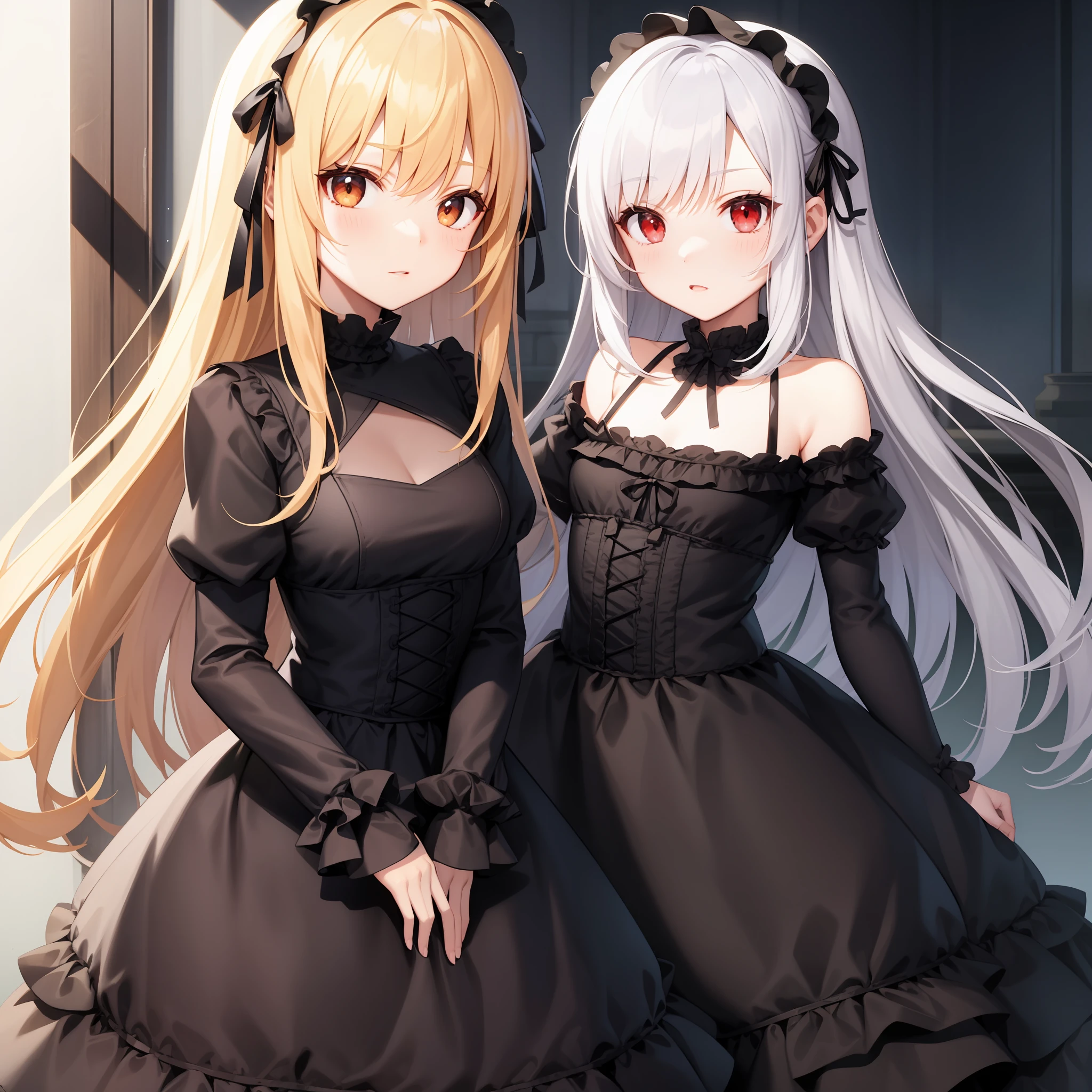 animated cartoon、Blonde and red-eyed girl、Gothic ta、No headband