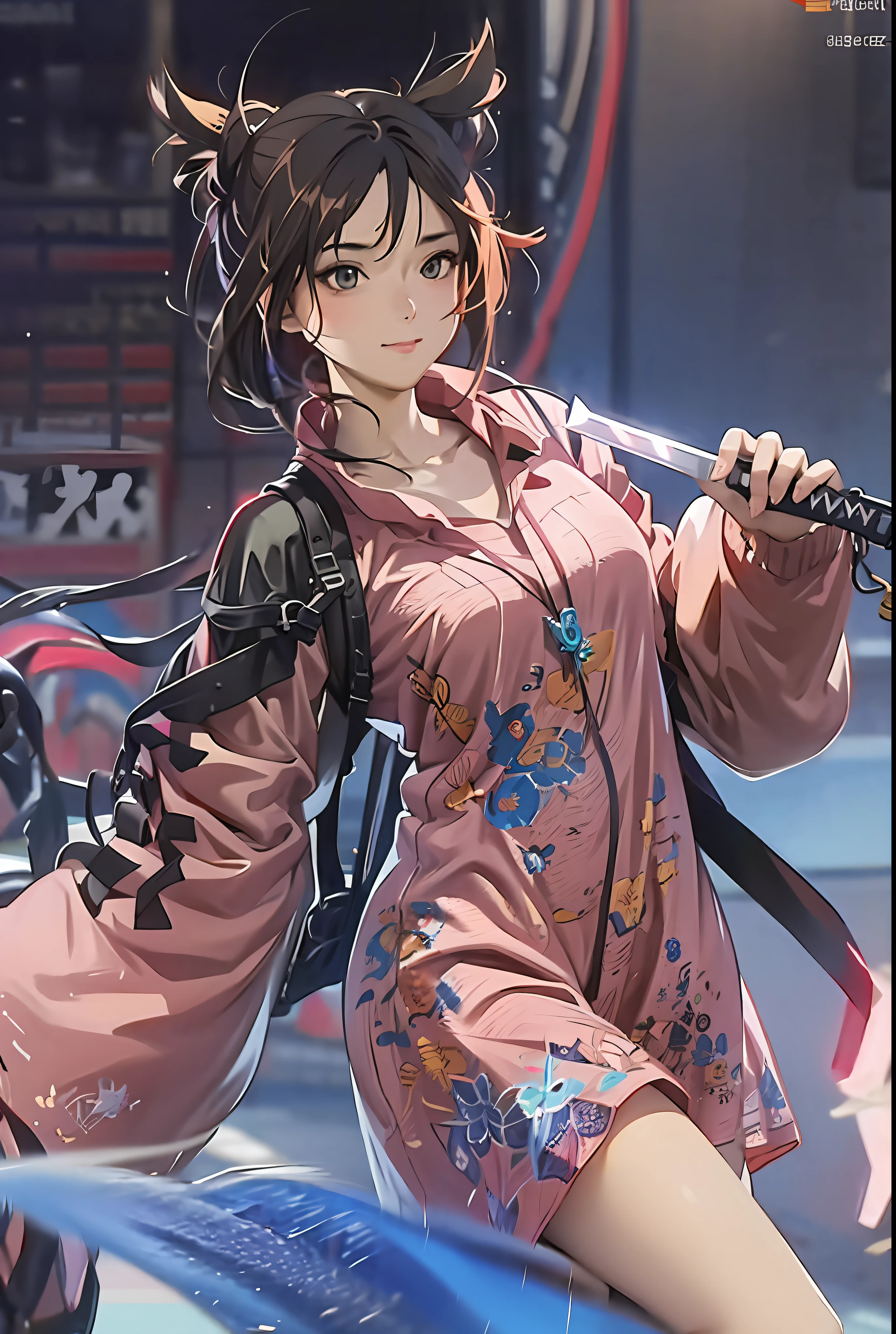 anime girl in pink dress holding a sword and a sword, Guviz-style artwork, Extremely detailed Artgerm, Guweiz in Pixiv ArtStation, rossdraws sakimimichan, G Liulian art style, Guweiz on ArtStation Pixiv, Kushatt Krenz Key Art Women, ross tran style