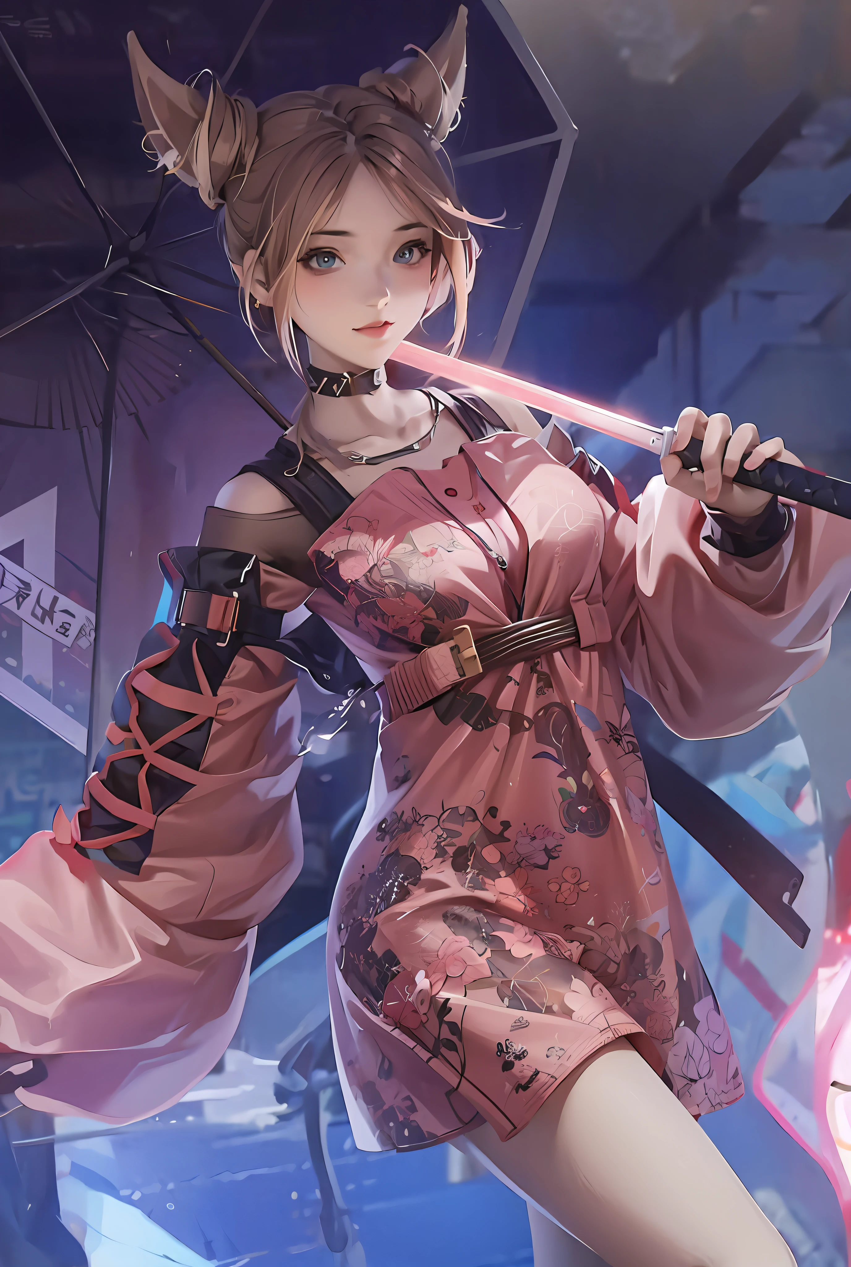 anime girl in pink dress holding a sword and a sword, Guviz-style artwork, Extremely detailed Artgerm, Guweiz in Pixiv ArtStation, rossdraws sakimimichan, G Liulian art style, Guweiz on ArtStation Pixiv, Kushatt Krenz Key Art Women, ross tran style