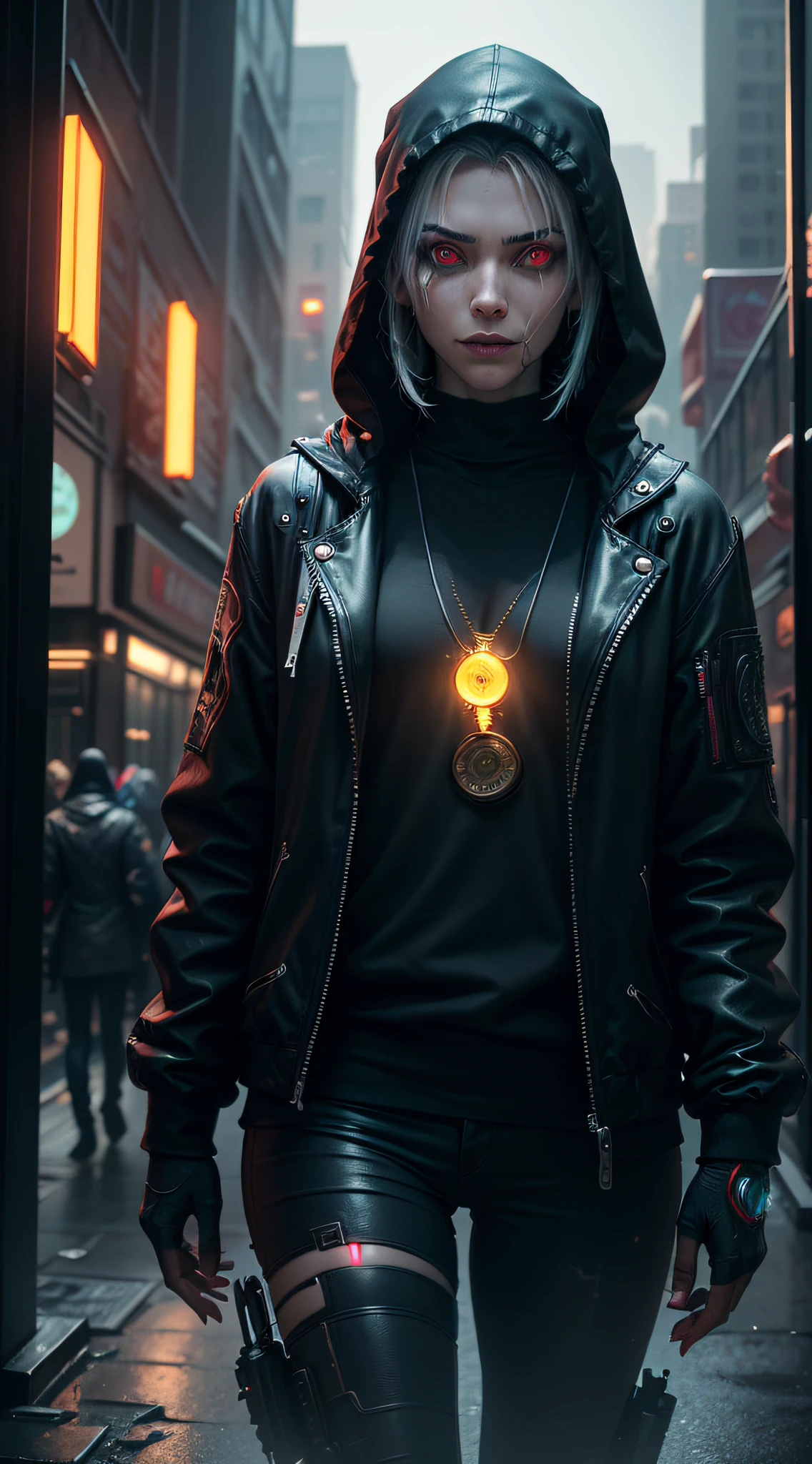 Cyberpunk City, Cyborg Magician, insidious, evil, Cyberpunk ninja, cyber punk personage, A half body, high detail, Hyperrealism, cinematic lighting, glowing light, chromatic aberration abuse, 8k, best quality, award winning, masterpiece, highres --auto