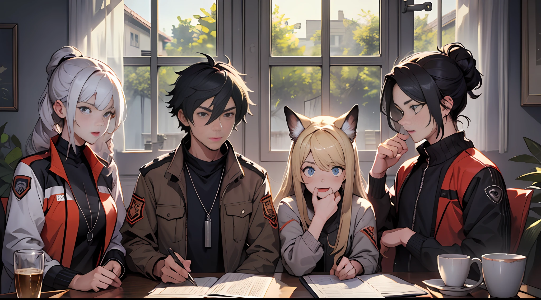 Three sons and three daughters,The eyes of the six team members widened in surprise,Look into the camera,The expressions on their faces were full of shock and incredulity。32K, Best quality, 巨作, Super detail, High details