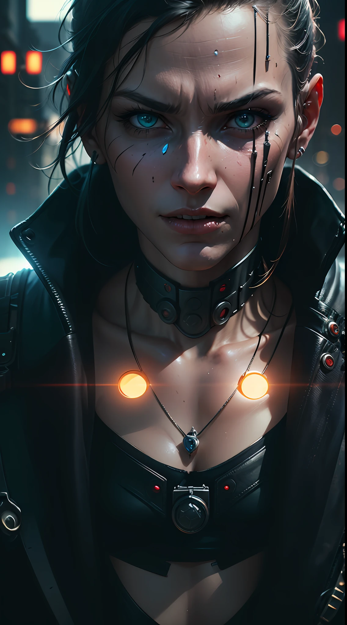 Cyberpunk City, Cyborg Magician, insidious, evil, Cyberpunk ninja, cyber punk personage, Mechanical modification, Close-up of people, high detail, Hyperrealism, cinematic lighting, glowing light, chromatic aberration abuse, 8k, best quality, award winning, masterpiece, highres --auto