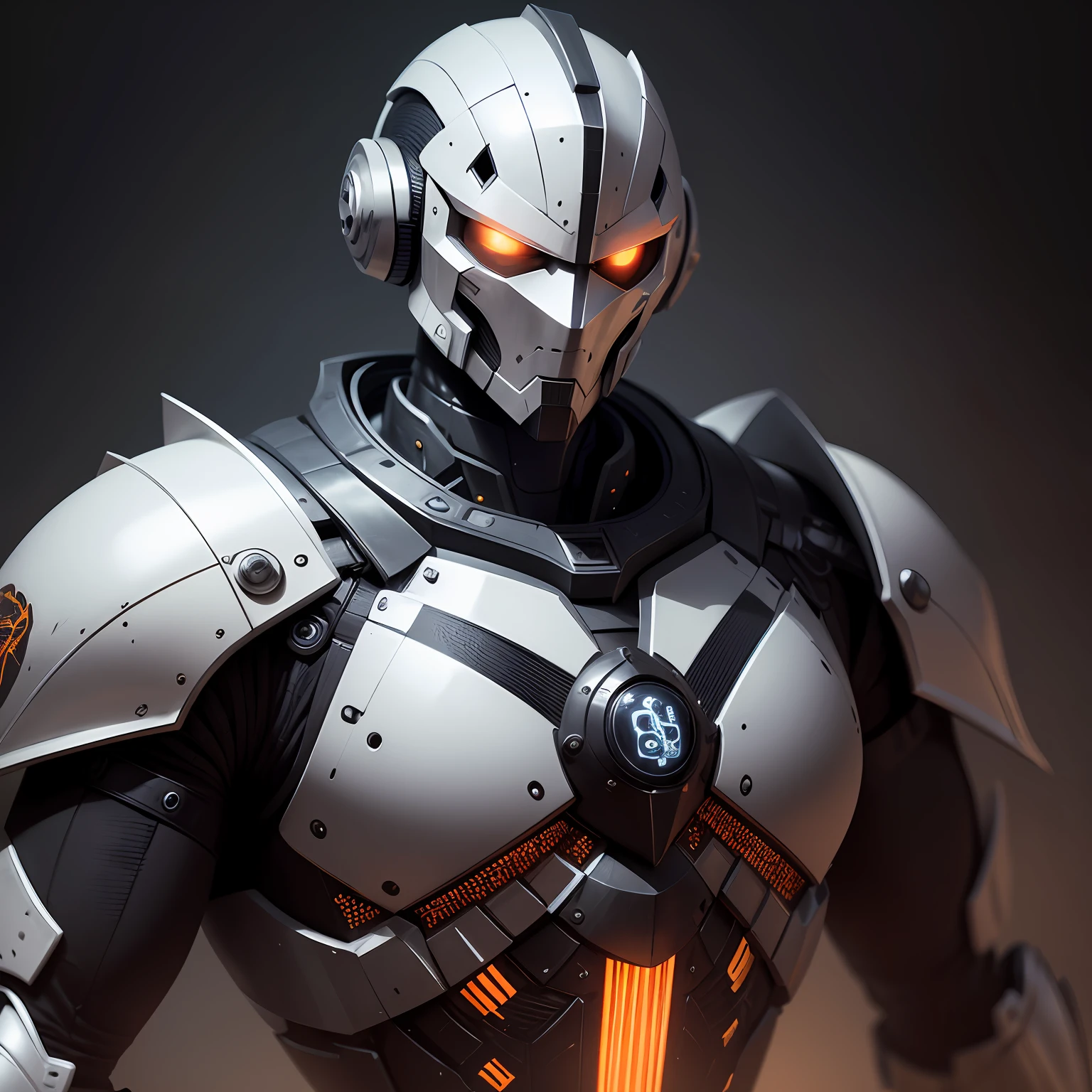 A [robot knight] with a [black] and [white] face, adorned with intricate circuitry highly detailed, dark and brooding designer, photorealistic pastiche, upper body shot, low angle, high resolution, low key lighting --ar 9:16 --c 15 50 --auto --s 2