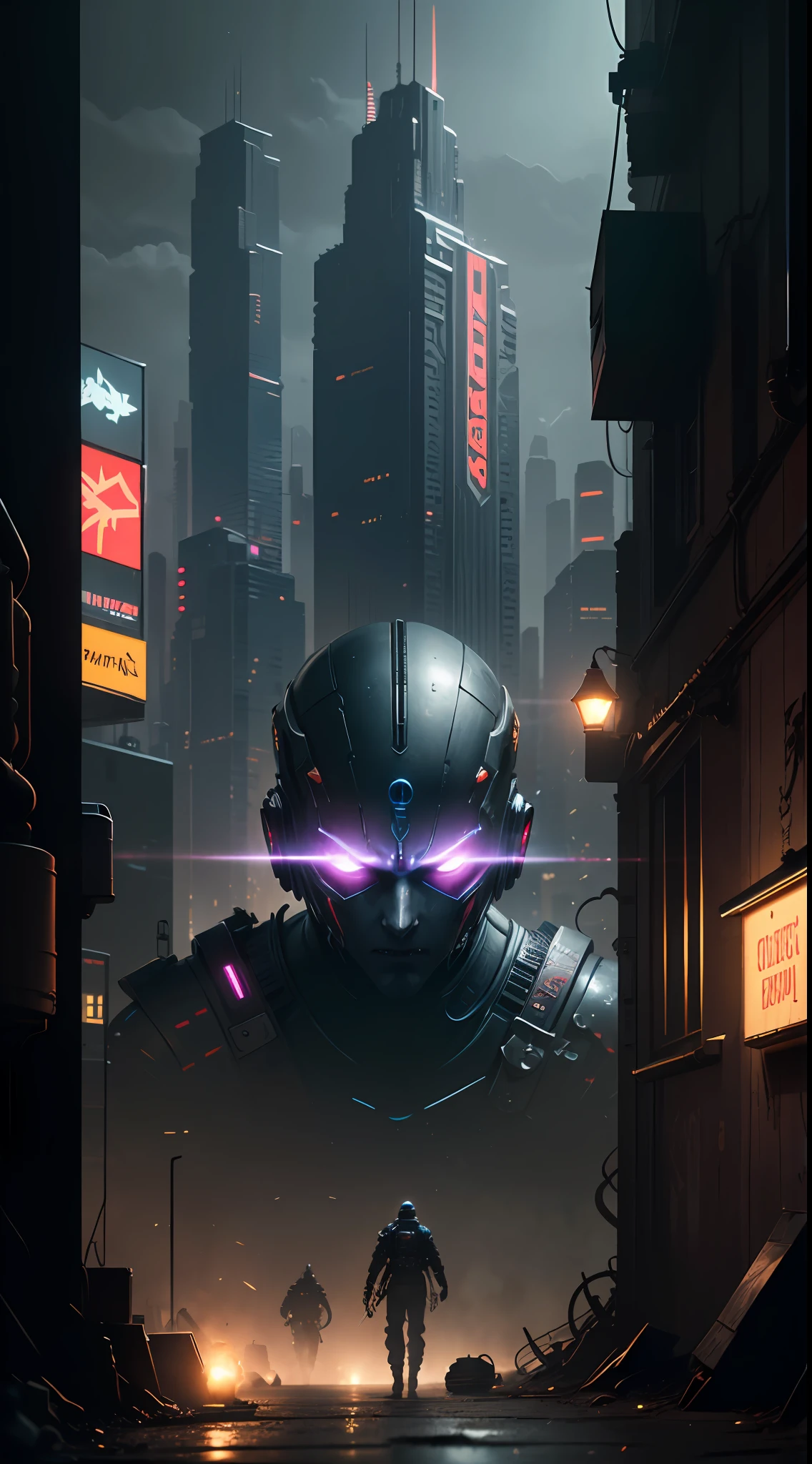 Cyberpunk City, insidious, evil, Cyberpunk ninja, cyber punk personage, Mechanical modification, Immediate action, high detail, Hyperrealism, cinematic lighting, glowing light, chromatic aberration abuse, 8k, best quality, award winning, masterpiece, highres --auto