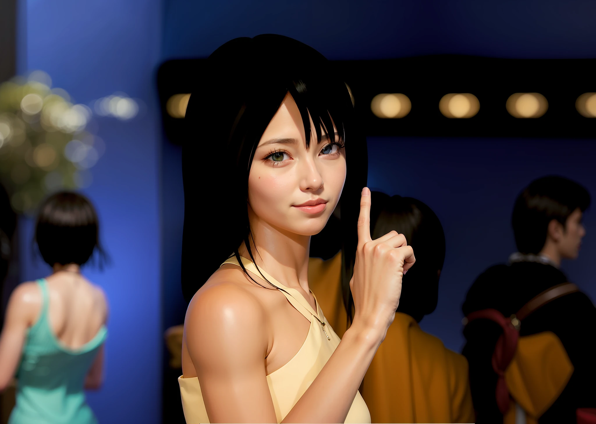 anime girl with black hair and white dress pointing at camera, Glamour Tifa Lockheart, Tifa, Portrait de Tifa Lockhart, seductive tifa lockhart portrait, Portrait de Tifa Lockhart, Tifa Lockhart, Tifa Lockheart, anime styled 3d, Smooth anime CG Art, Tifa Lockhart aux cheveux blancs, Anime 3D fille, semi realistic anime