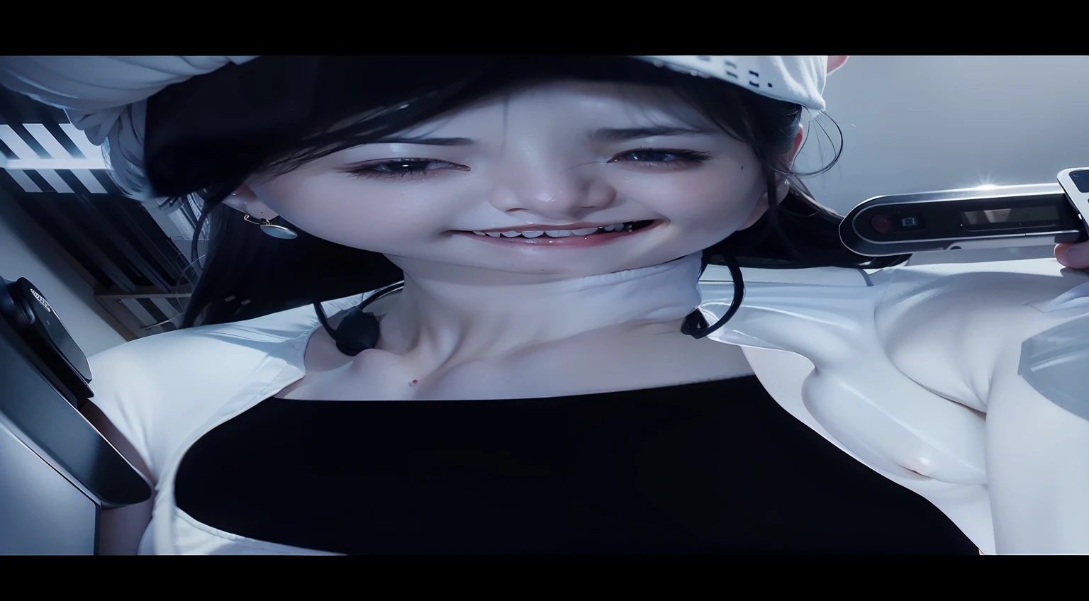 (8K selfie quality+Cute drawing style),Kitchen interior, bae suzy, Ziyu twice, Nara Yoshitomo inspiration, cleavage selfie, Front-view lens,ssmile,8k,Bright lights,Ma Yuanyu characteristic style, cloudless sky, Detailed depiction of expressions, Details close-up processing --auto