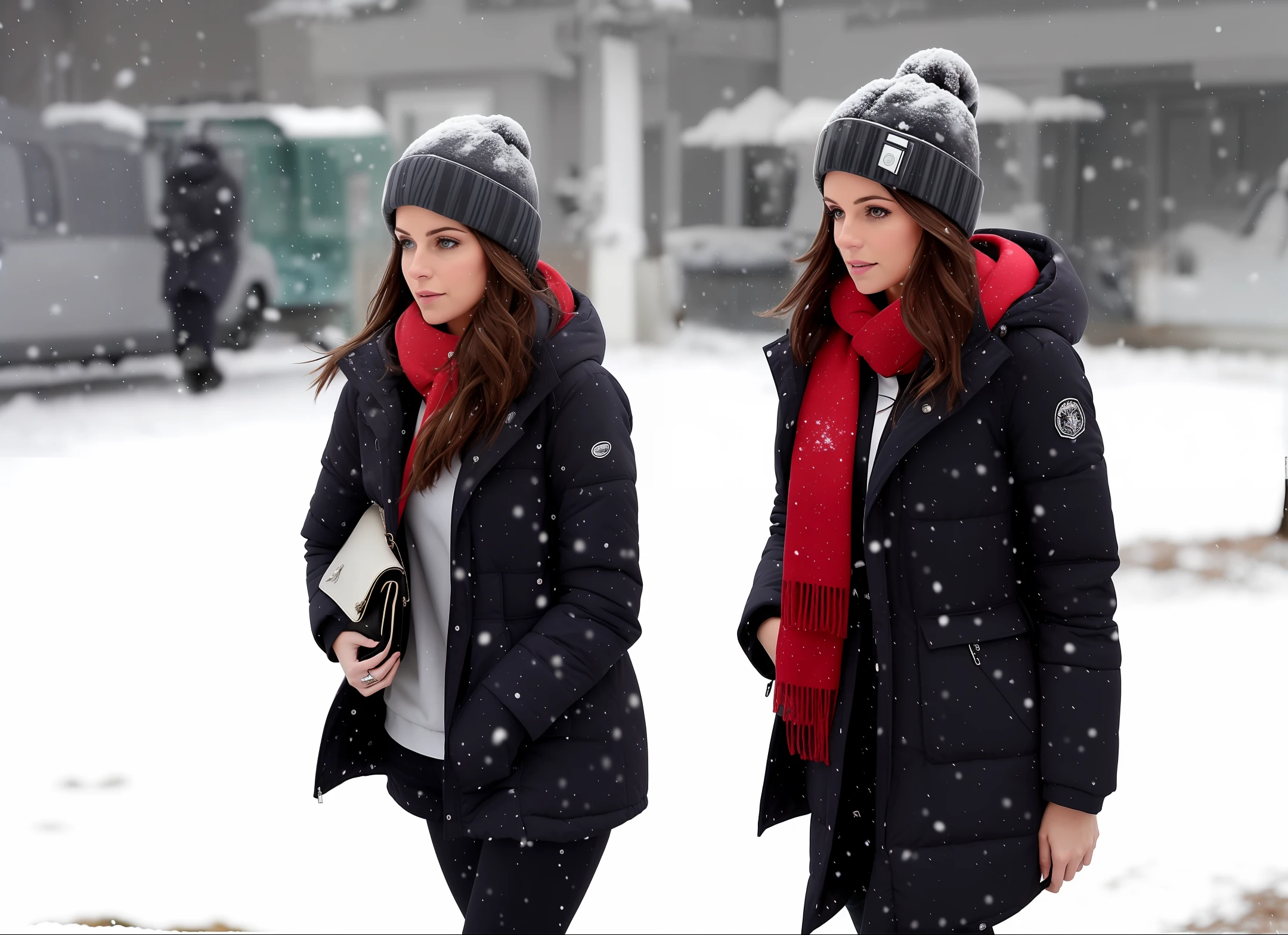 Mulher andando na neve