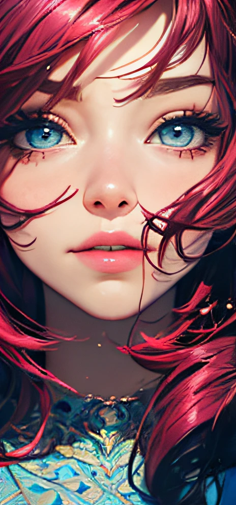 Beautiful land, filled with water and lava, Intricate, Masterpiece, Clever, insanely detailed, 4k, composition, Crop, in the center, symmetry, Drawn, Intricate, voluminous lighting, beutiful, A masterpiece saturated with deep colors, sharp-focus, overdetalization, in the style of Dan Mumford and Mark Simonetti, astrophotography Bust of a cute girl, a 1girl, c-cup breasts, shoulder length pink hair, straight hair, (dark blue eyes), (light blue long sleeve shirt), (white flowy dress), park scenery, cute face, beautiful smile, full lips, pink lipstick, glossy lips, Cowboy shot, detailed lips, romantic date, hair blowing in the wind, floating hearts, apaixonado, Masterpiece, Best Quality