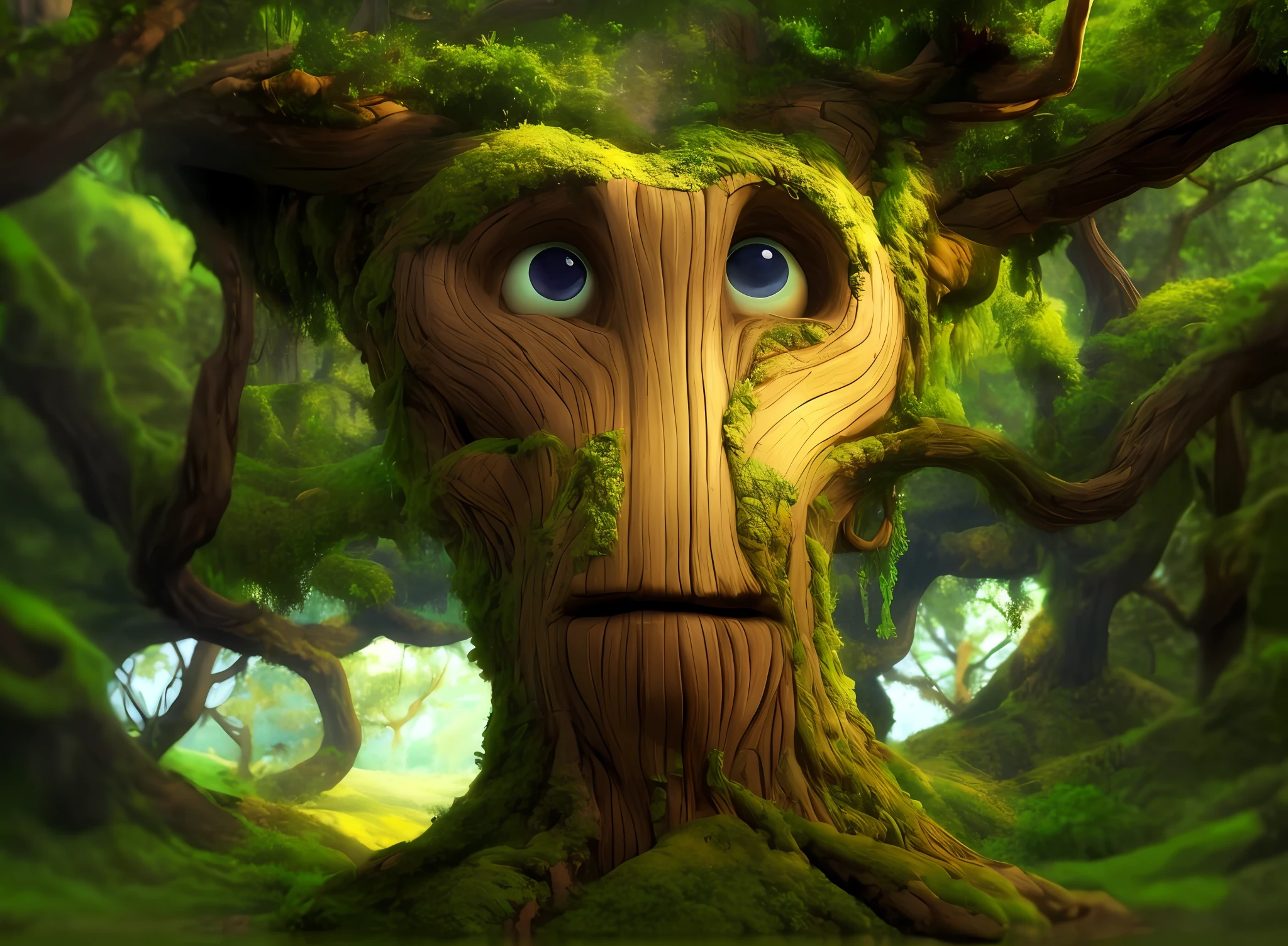 a close up of a tree with a face made out of moss, mas, bela arte digital, arte digital muito bonita, belas fotos avatar, bela arte conceitual 3D, fantasy tree, Missa, Treant, bela arte digital, 3 d epic illustrations, arte digital detalhada bonito, Arte digital alucinante, Arte 3D digital detalhada, arte digital hiper detalhada