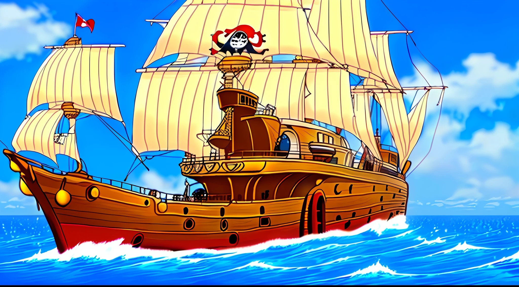 Crie um barco pirata, com a bandeira pirata tremulando