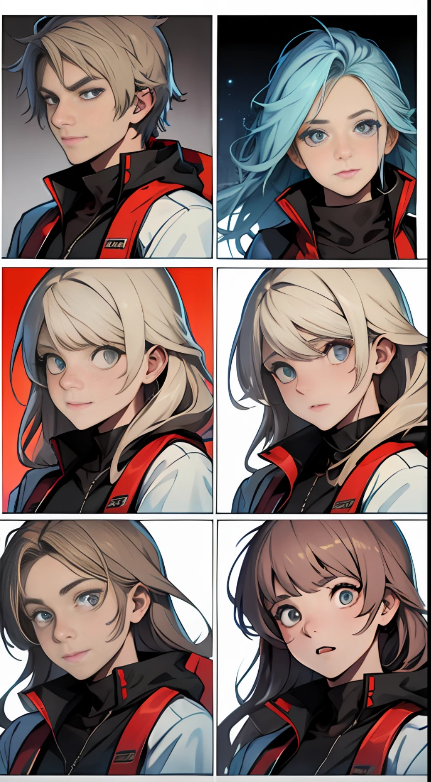 Three sons and three daughters,The eyes of the six team members widened in surprise,Look into the camera,The expressions on their faces were full of shock and incredulity。32K, Best quality, 巨作, Super detail, High details