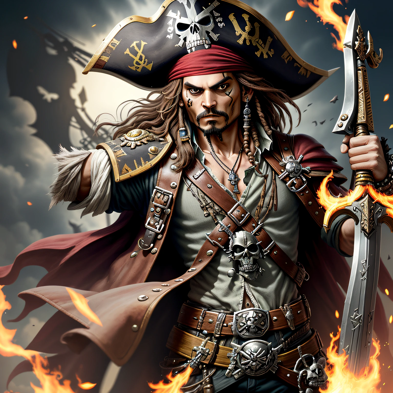 best quality, masterpiece, ultra high res, CCDDA Artstyle, a ghostly pirate haunting the seven seas, --auto