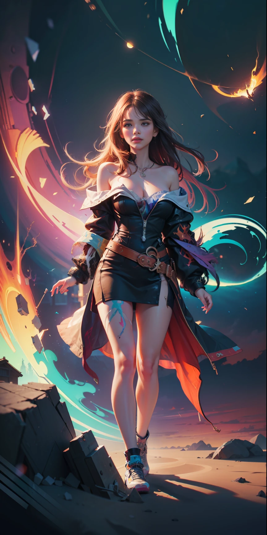 a gorgeous girl standing on sand wind in the hair, full length body shot,(((ultra warm bright pastel colors))), orange pink white colors, sharp focus, lut, ultra insane high resolution intricate textures, texture indentation, (((((Charlie Bowater, art by Alena Aenami, art by Albert Bierstadt, art by Carne Griffiths))))), luminism, light placement art, octane render, ultra intricately detailed, ultra maximalism, romanticism