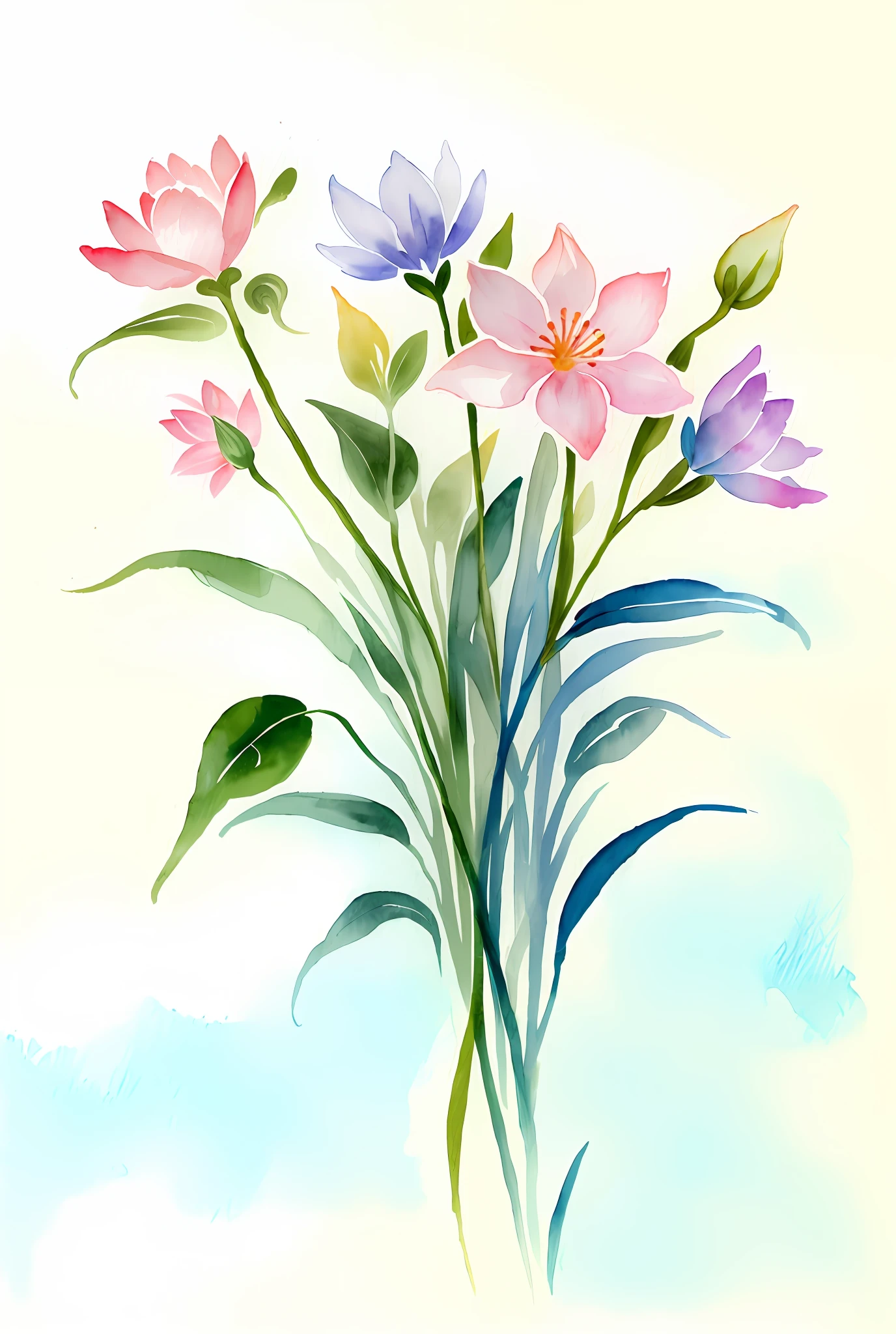 ( acuarela \(medio\), dibujo, hermosas Flores.