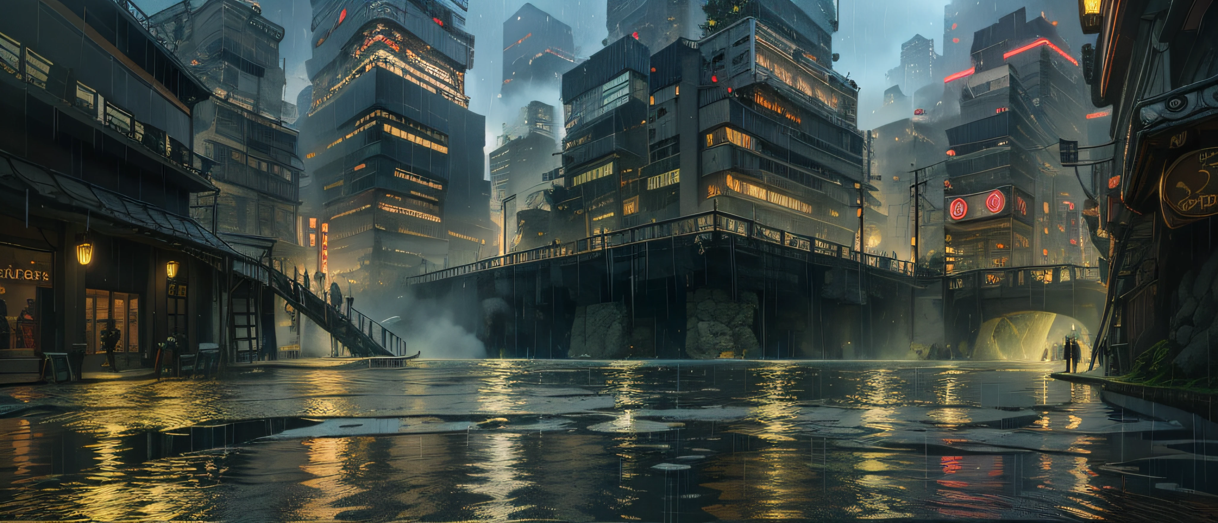 jpn、Urban design of Sidmead、Low-rise buildings、the chaos、Complex and high-definition、bladerunner、Ridley Scott's visual expression、Futuristic cities、nightscape、rainy day