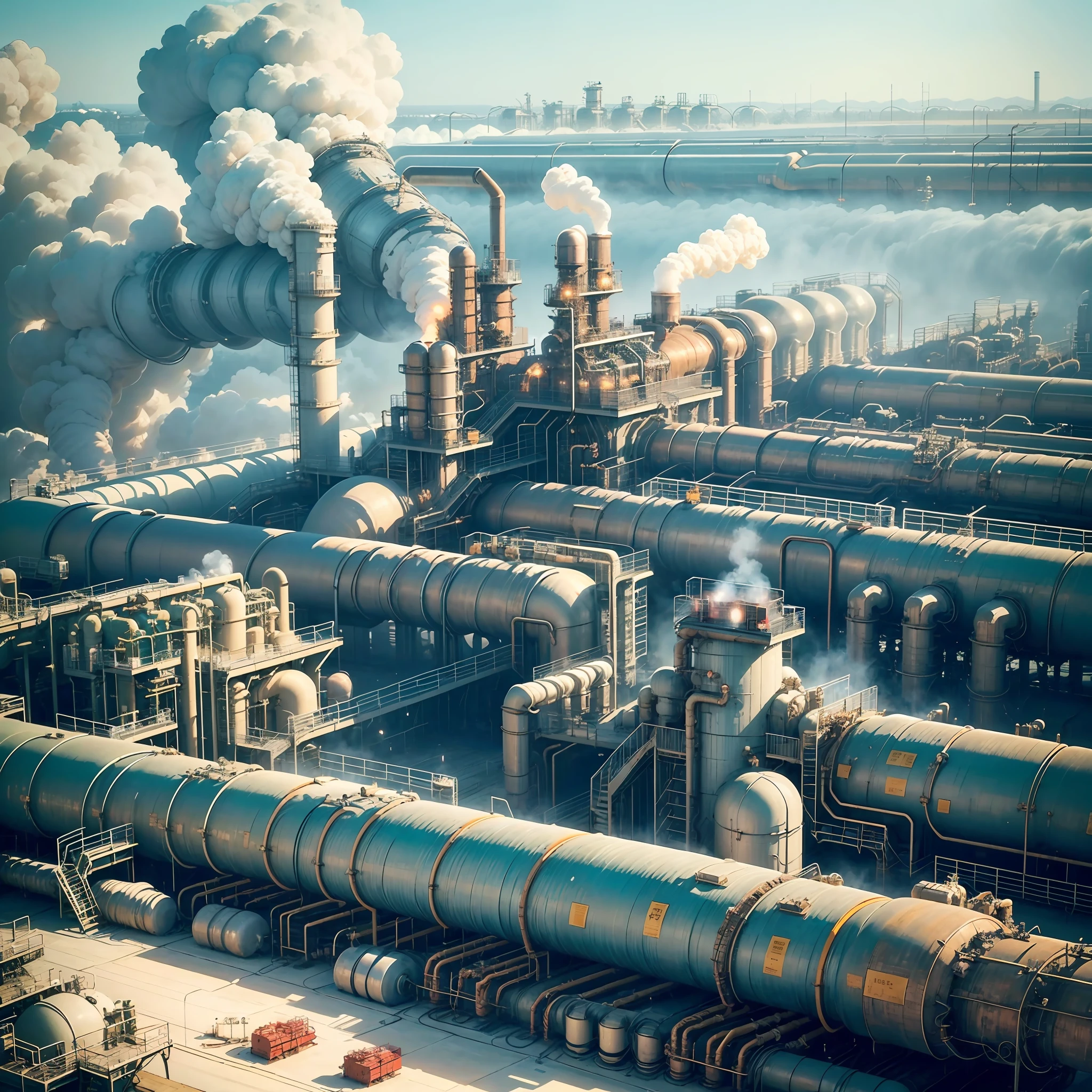 Chemical plants,pipeline,steamy,