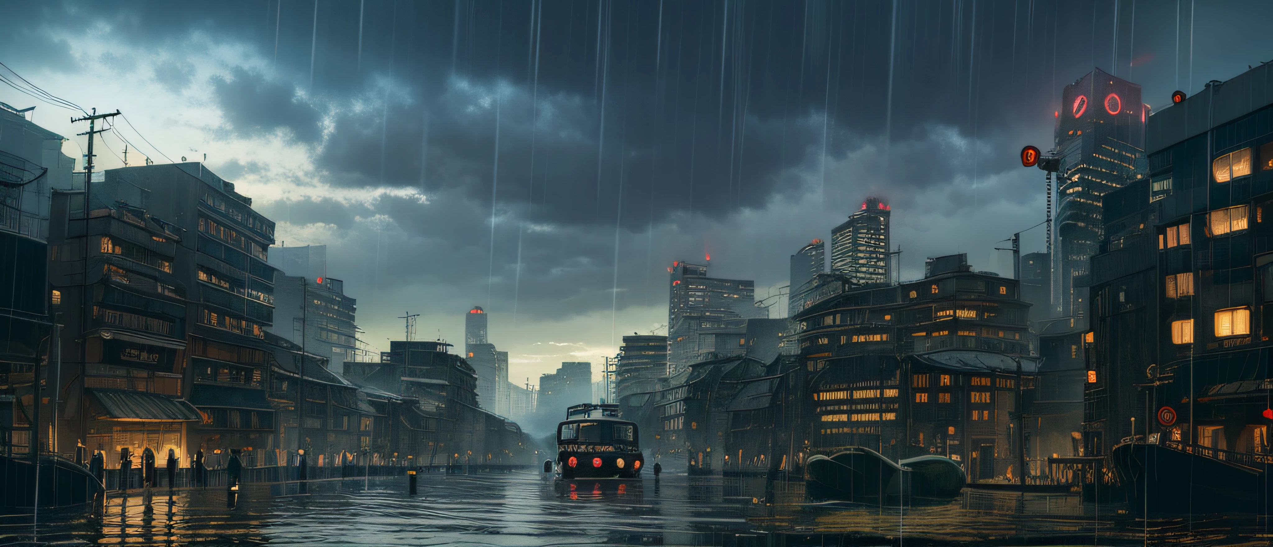 jpn、Urban design of Sidmead、Low-rise buildings、the chaos、Complex and high-definition、bladerunner、Ridley Scott's visual expression、Futuristic cities、nightscape、rainy day