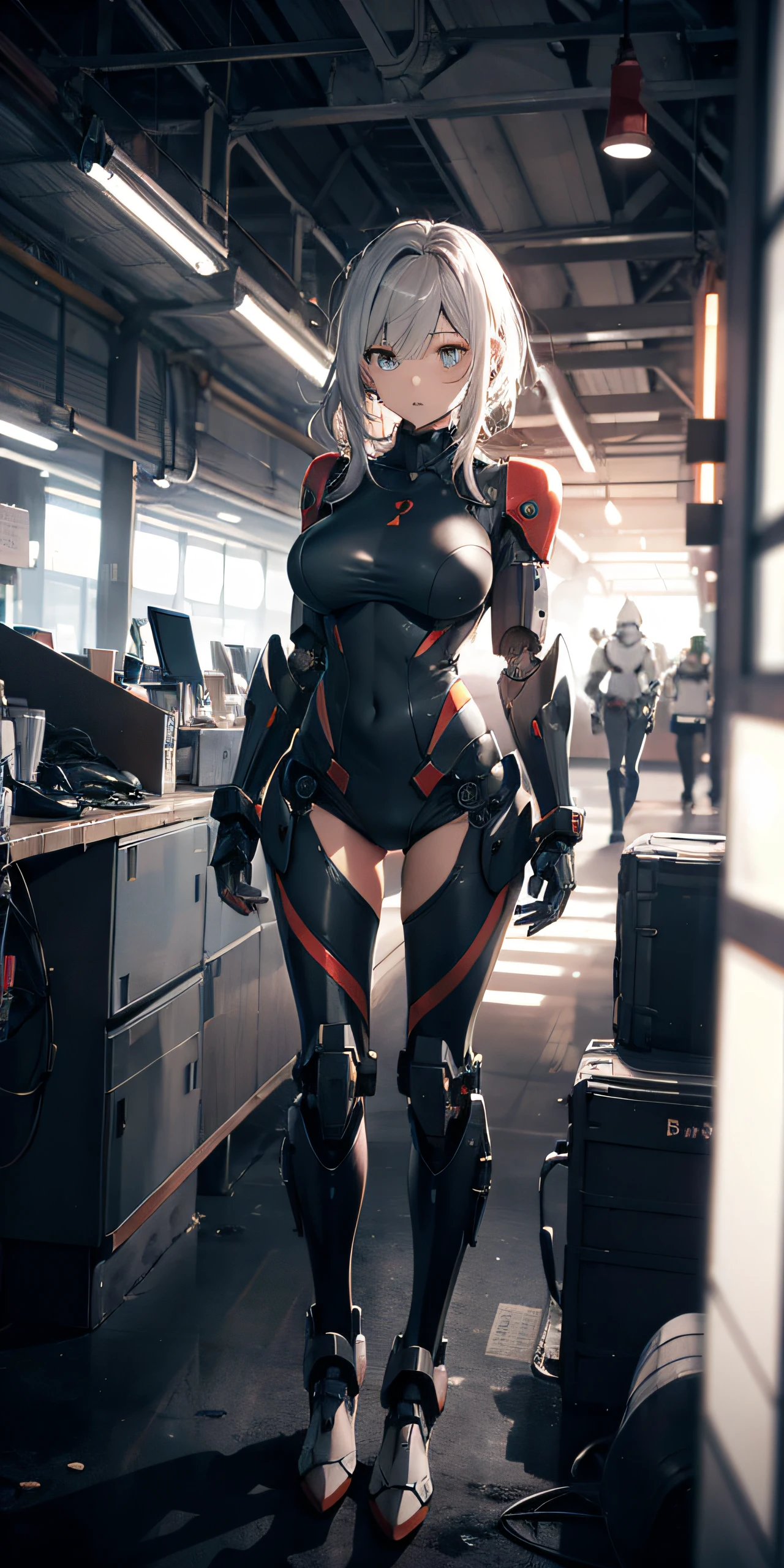 Beautiful face，Wide-angle frogscope，Ridiculous resolution, A high resolution, (巨作:1.4), ultra detali, 1girl huge ?????????????, in spacesuits，looking from above, spaces, afloat，moons，Running position，Wide-angle lens distortion factory inside，Indoors:1.5，Inside the robot factory，Super-High Resolution,Higher quality,Best image quality,masterece-piece,depth of fields,full body shot shot,Exquisite facial features,Beautiful pupils,long eyeslashes,As estrelas,skyward,meteor shower,Lab Room,Train station,neons,metallic  luster,lense flares,Operate inside the ????? of the robot，Background: A lot of high-end robots，Background lots of Gundam，Passers-by，Faraway view，Background shelves as well as sports cars，trucks，The robot is occluded，Bigboobs，An anime character，Final Fantasy,((There is mechanical armor outside the ?????????))，animemanga girl，sci-fy，Hold the mechanical controller