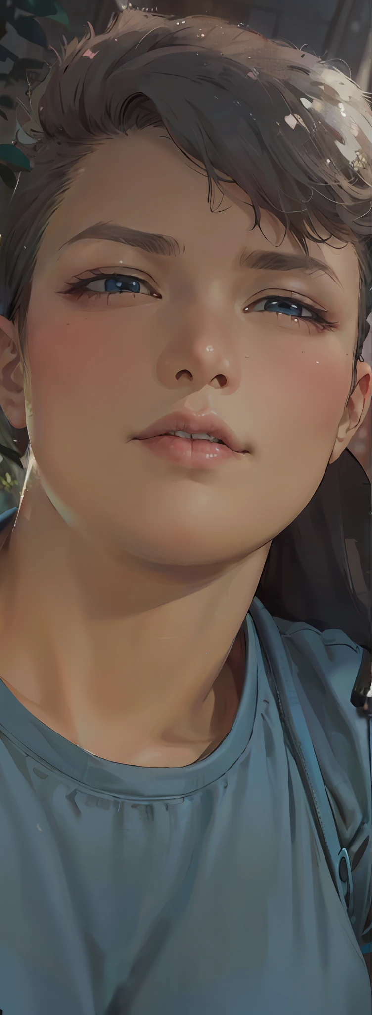 masterpiece, best quality,3girl,young girl, aliceblue eyes, honey blonde, quiff,touched _face,shiny skin,large breasts,nice leg line:1.3,thick thighs, thin waist,Original Character, Natural Volumetric Lighting, Intense Shadows, Shady Body, Upper Body, High Contrast, Depth of Field, Portrait Of Stunningly Beautiful Girl, Petite, Slender, Delicate Beautiful Attractive Face, Alluring Red Eyes, Black Round Pupils, Half Closed Eyes, Sharp Eyeliner, Frown Sharped Eyebrows, Confident Look, Sneering Smile, Closed Mouth, Cute Skin Fang, Lovely Small Breasts, Pink hair, Layered Long Straight Hairstyle, Long Side Bangs, Blush Eyeshadow, Thick Eyelashes, Skindentation, BREAK Peaked Cap, (Leather Police Shirt:1.05), Deep V-Neck, Flat Cleavage, Short Sleeves, Officer Badge, Tight Police Miniskirt, Wide Hips, Leather Glove, (Pantyhose Stockings:1.05), Keen High Long Boots, Inside of Intersection City Crosswalks, (Police Patrol Car:1.05), City High Buildings, Perfect Blue Sky, Warm Sunshine, Under White Clouds, Standing, Legs Apart, Ass Visible Through Thighs, Arms At Sides, Pov, (Highest Quality, Amazing Details:1.2), (Solo:1.3), Remove Harsh Shadows, Brilliant Colorful Paintings, , Outdoor_area_specifically_for_growing_olive_trees, looking at viewer,from side,upper body,nsfw